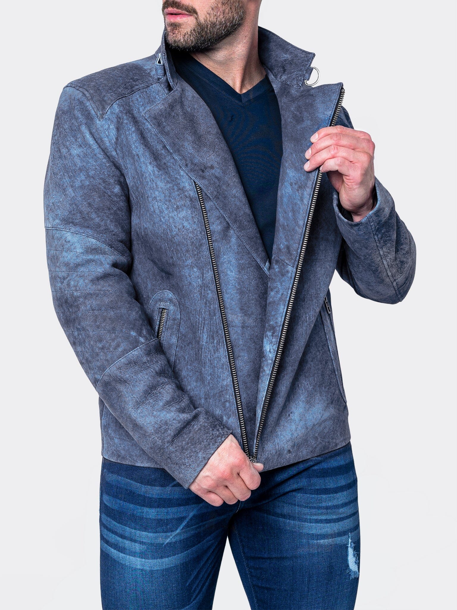 Gene Blue Leather Jacket