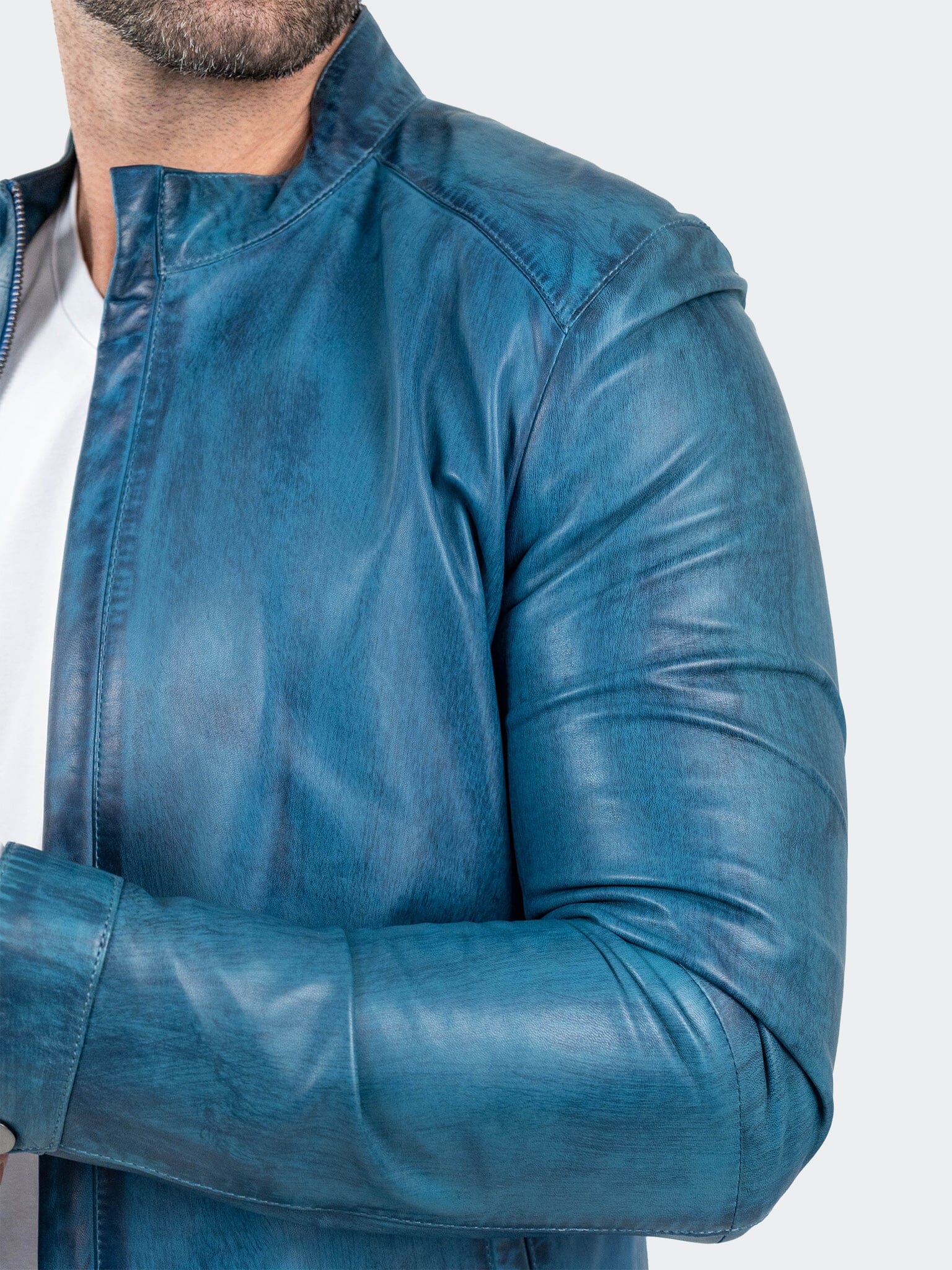 ReverseSteel Blue Leather Jacket
