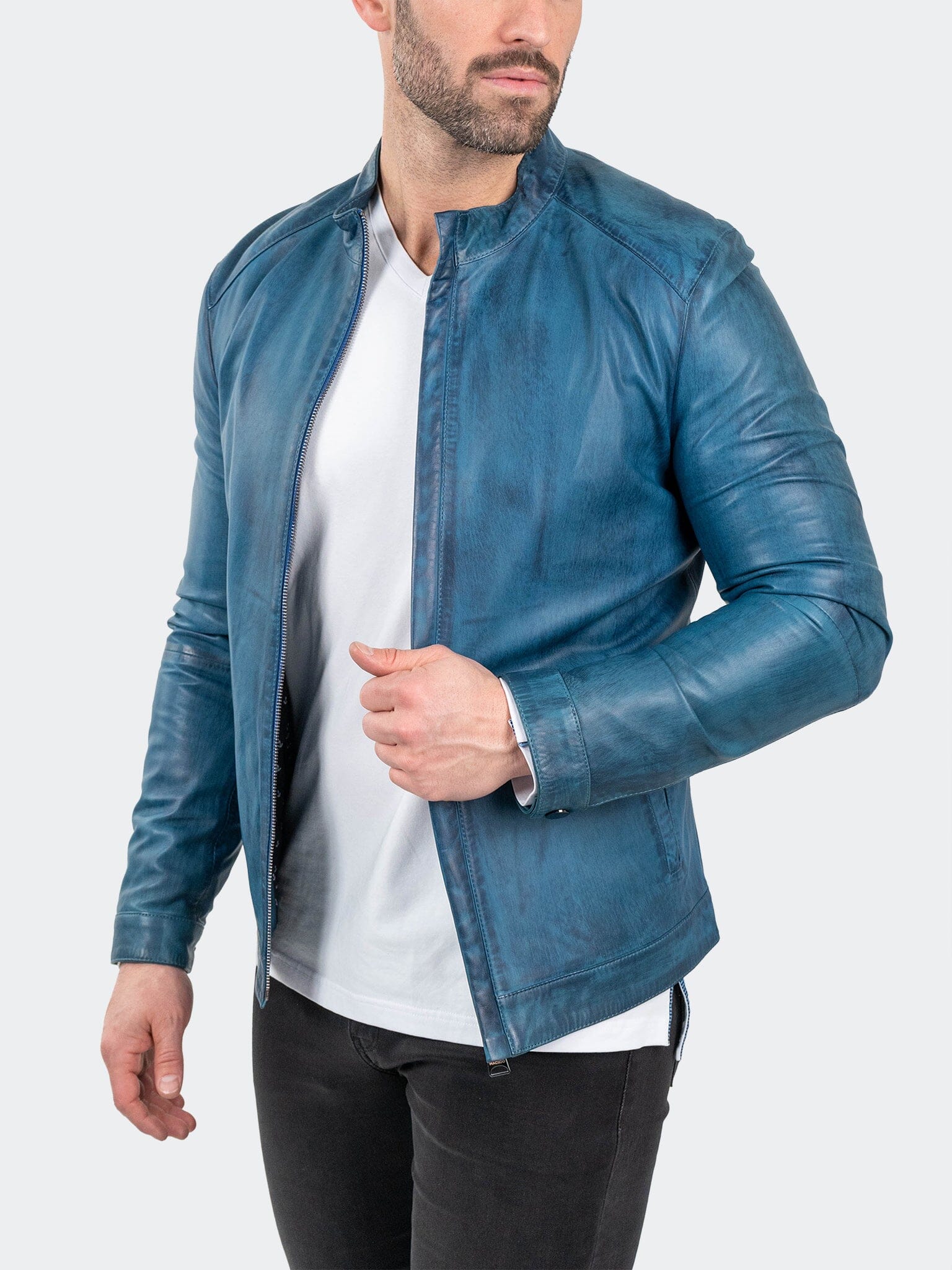 ReverseSteel Blue Leather Jacket