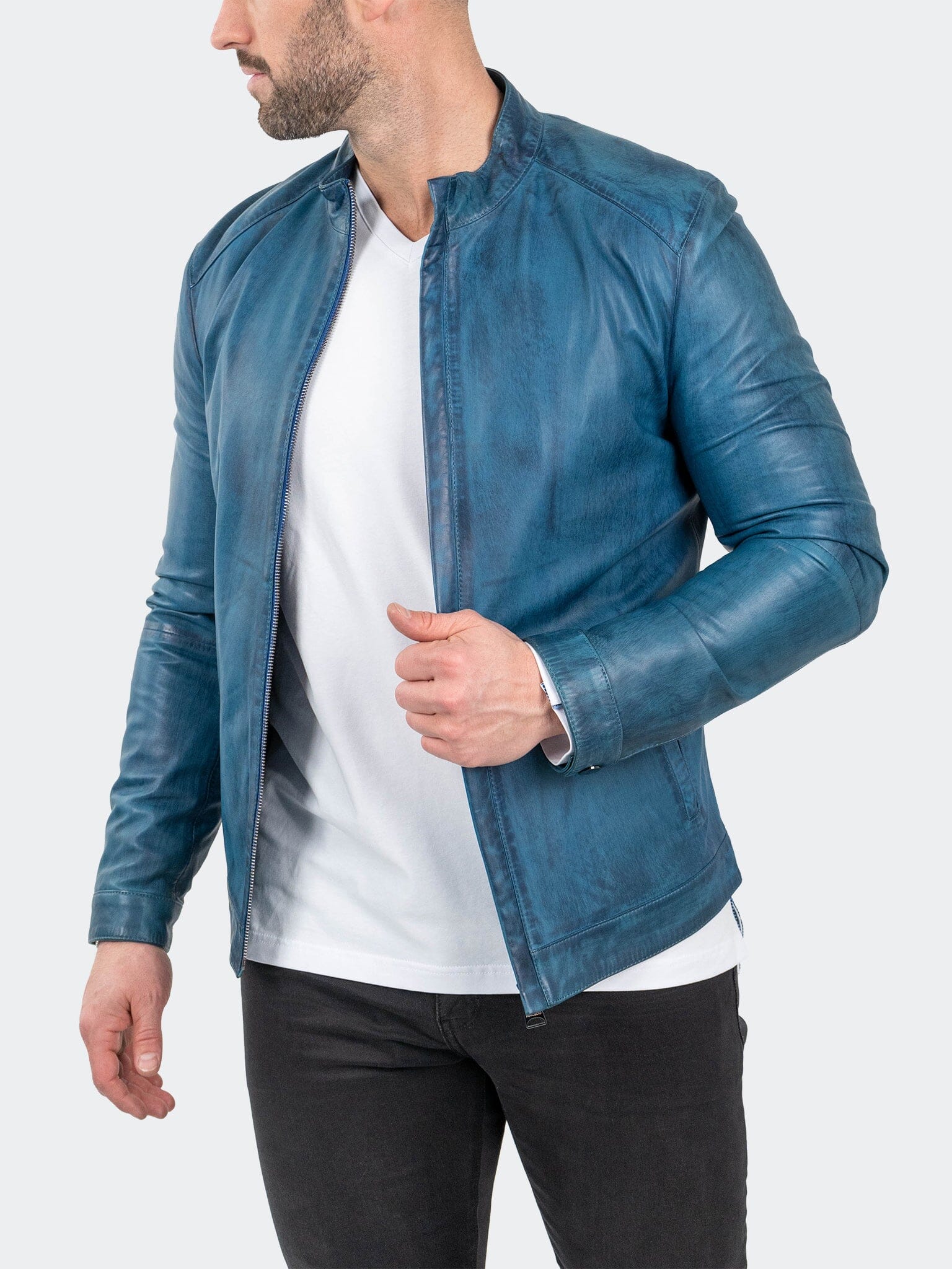 ReverseSteel Blue Leather Jacket