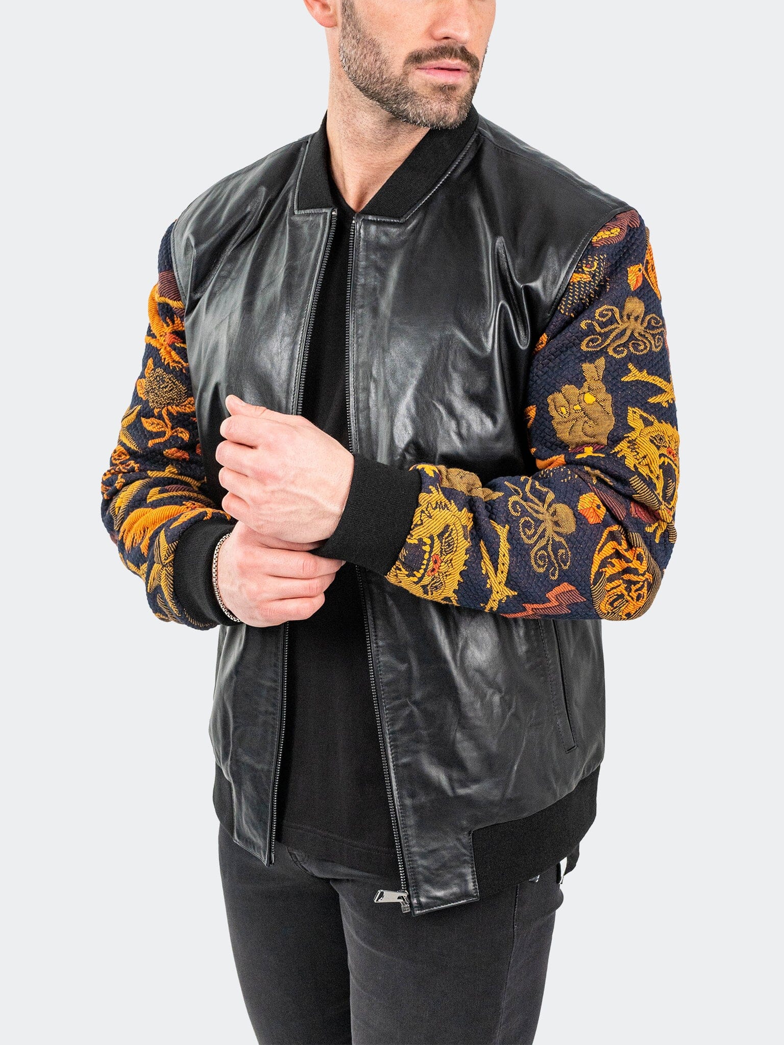 Leather SleeveSkull Black Jacket