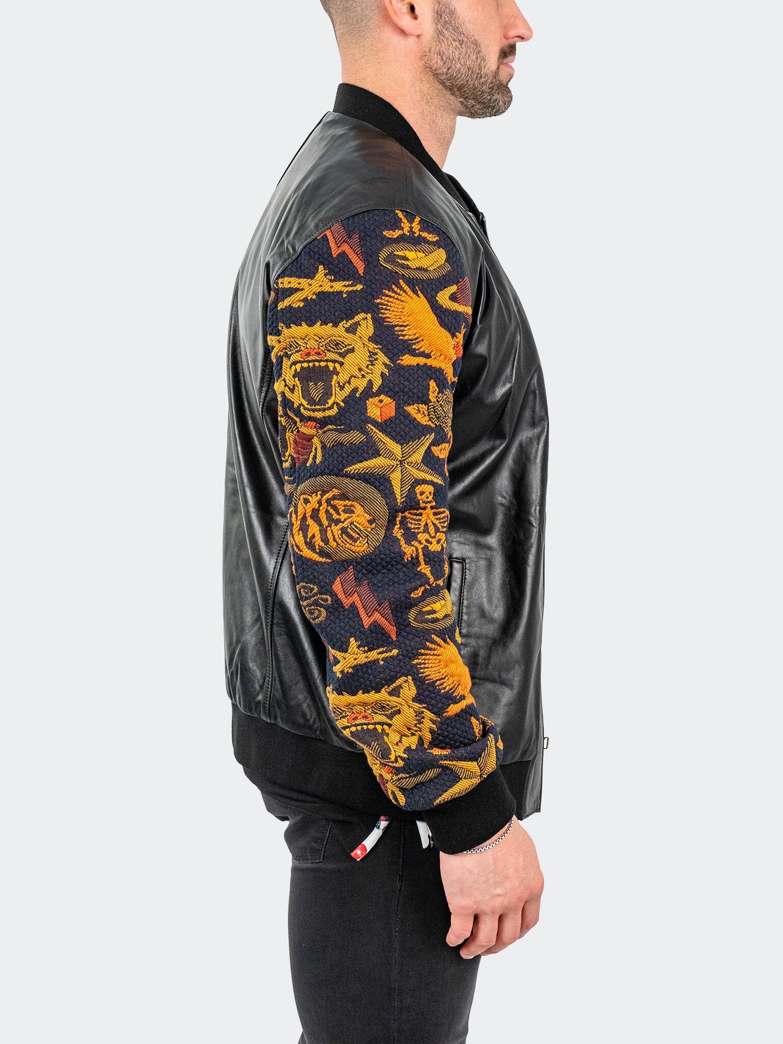 Leather SleeveSkull Black Jacket