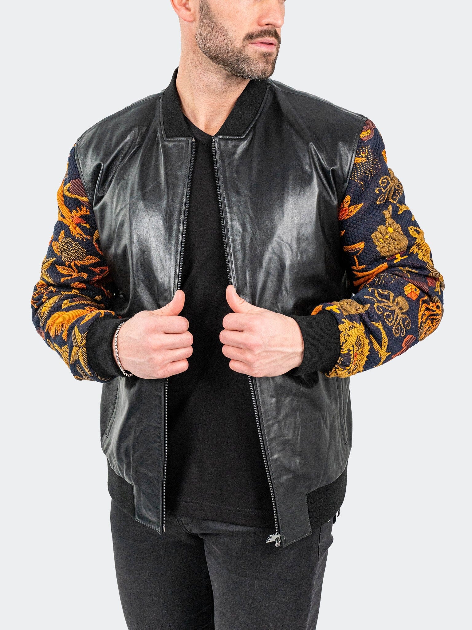 Leather SleeveSkull Black Jacket