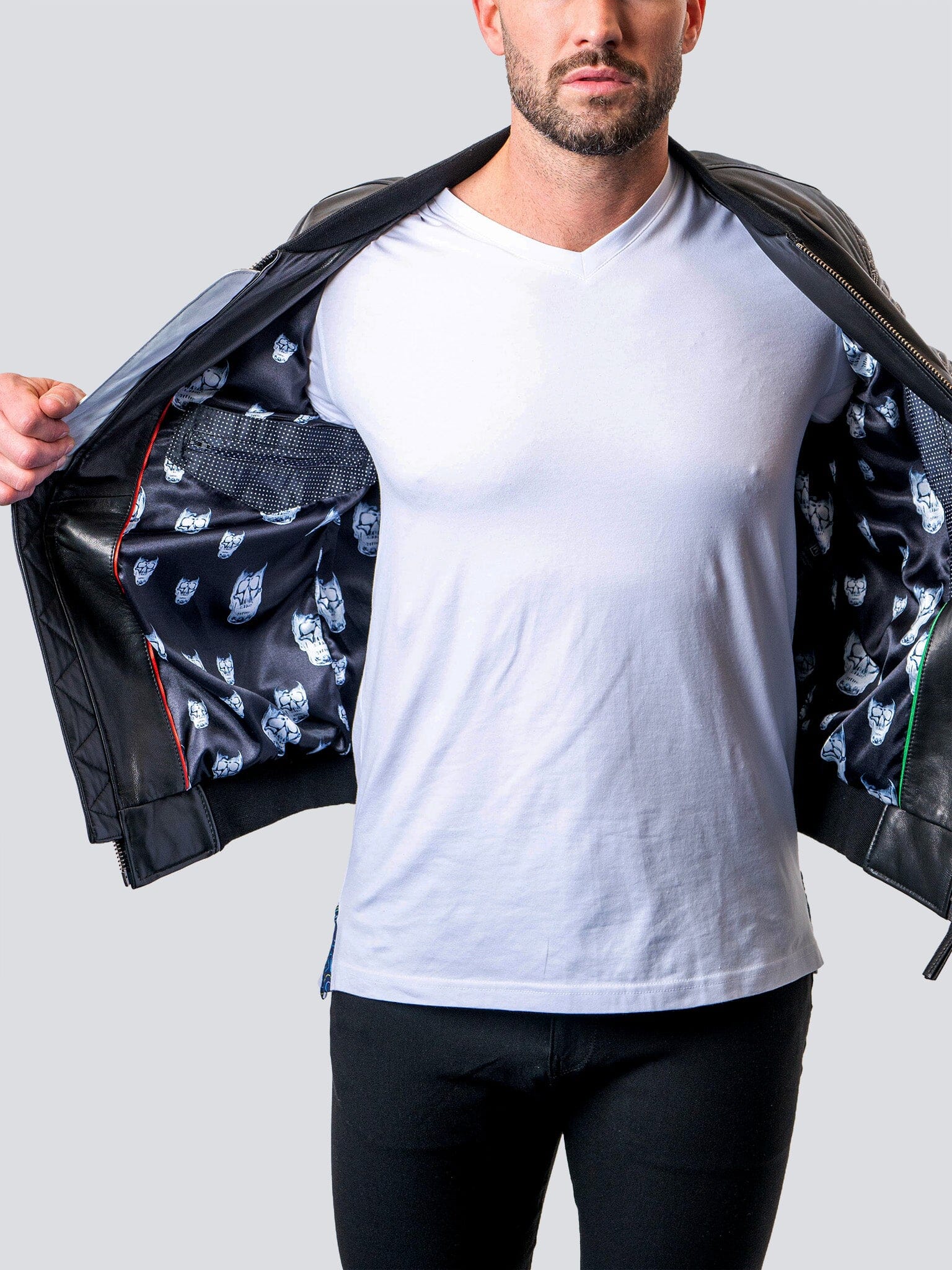 Skull Sleeve Black Leather Jacket