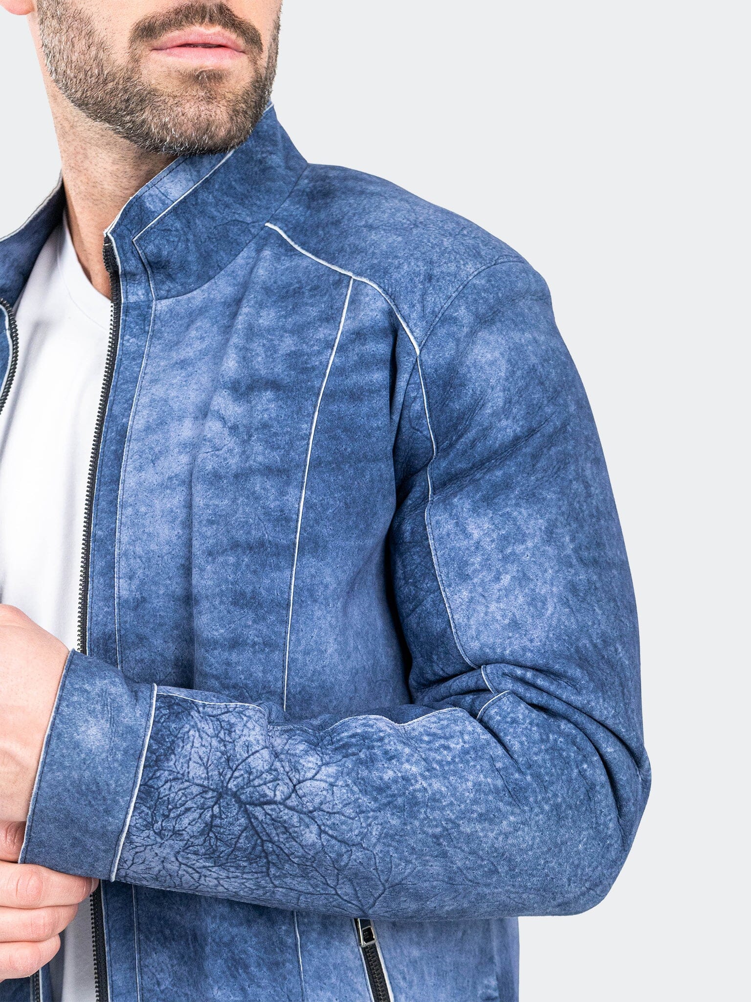 SuedeIce Blue Leather Jacket