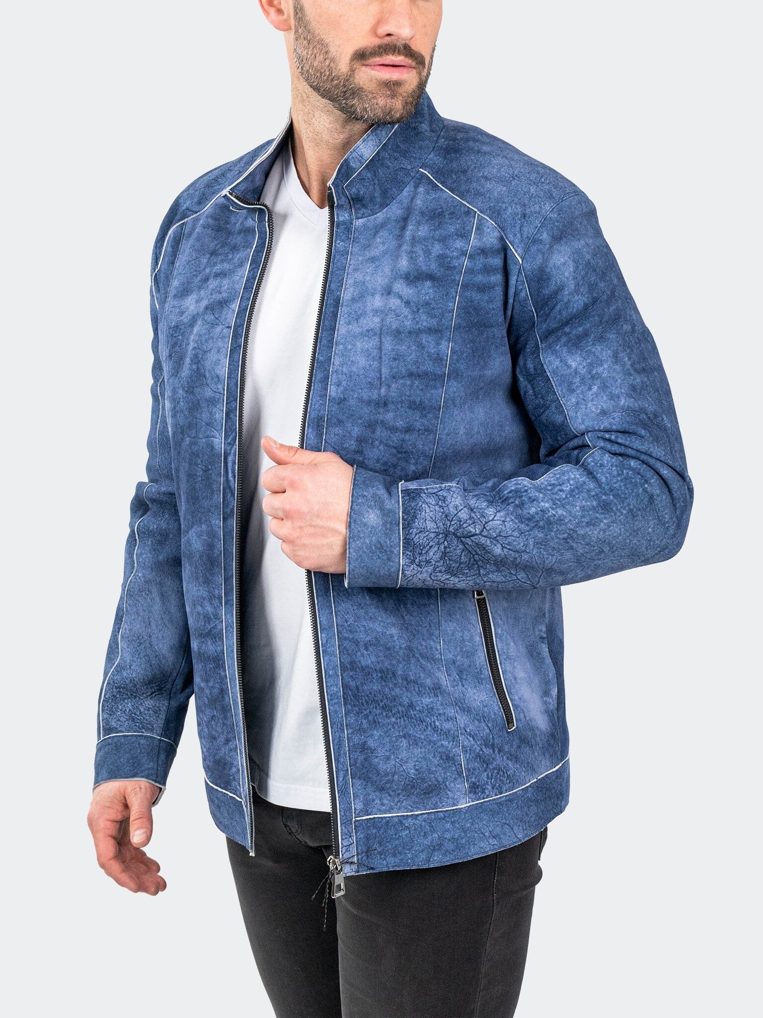 SuedeIce Blue Leather Jacket
