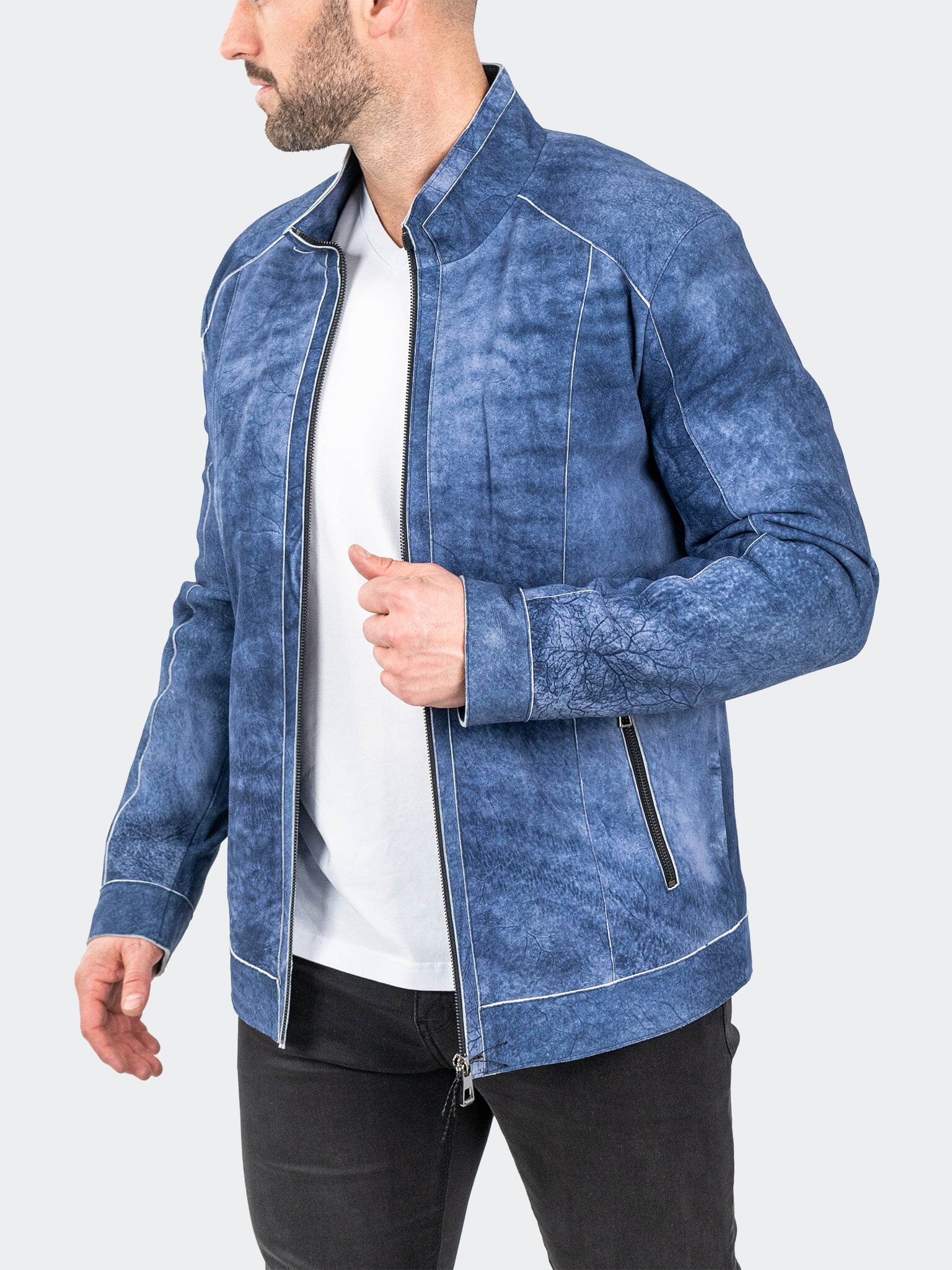 SuedeIce Blue Leather Jacket