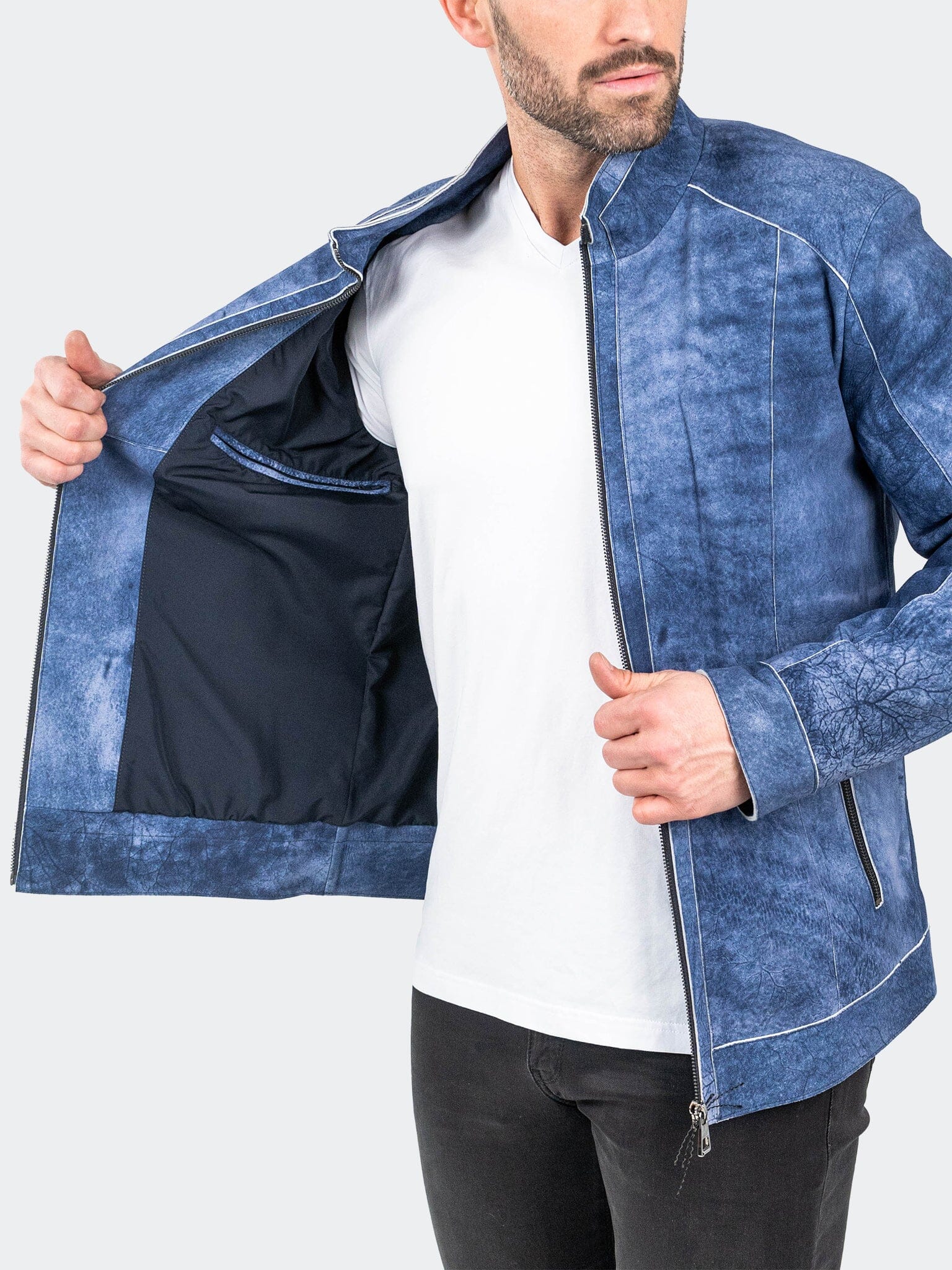 SuedeIce Blue Leather Jacket