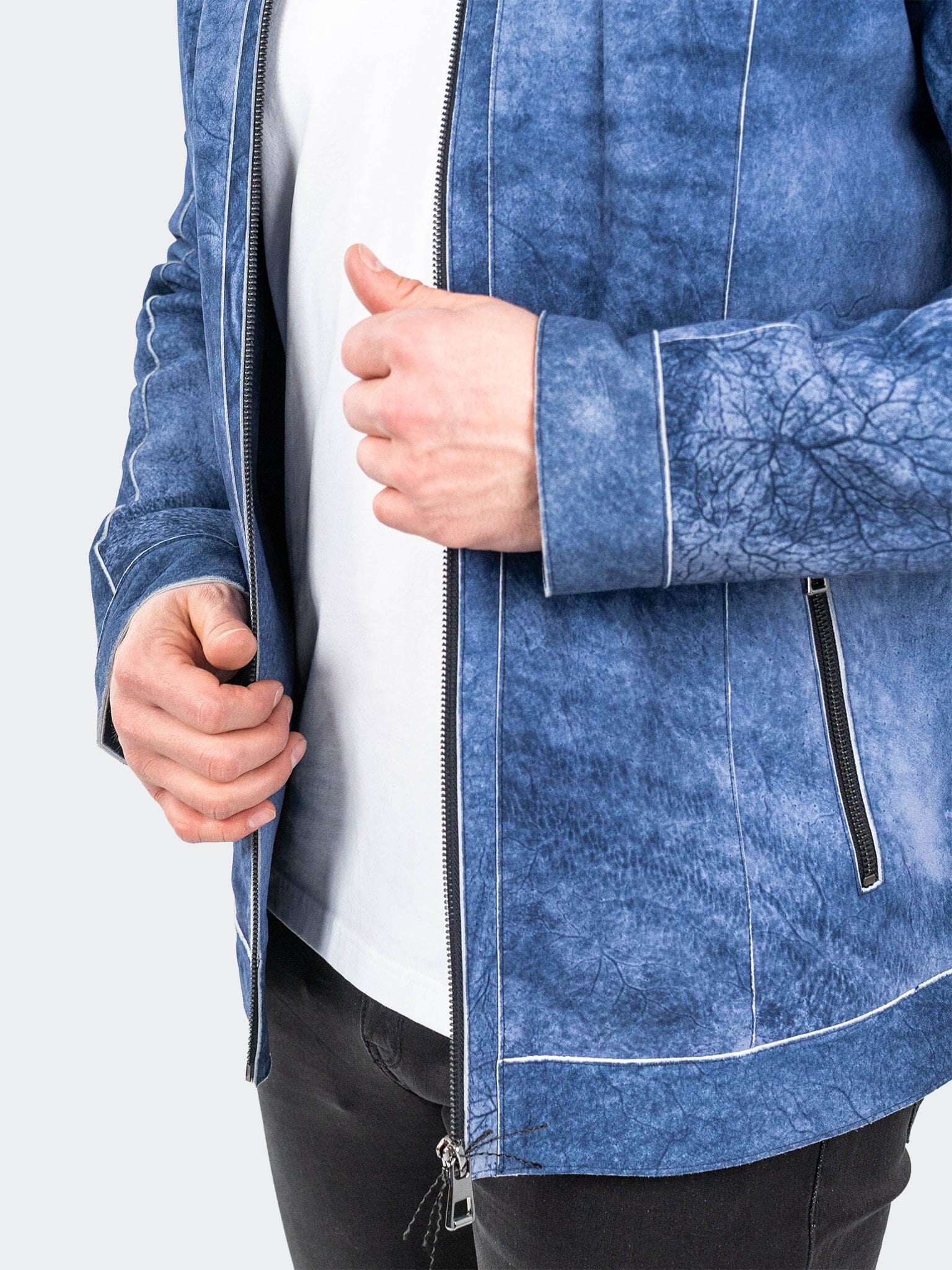 SuedeIce Blue Leather Jacket