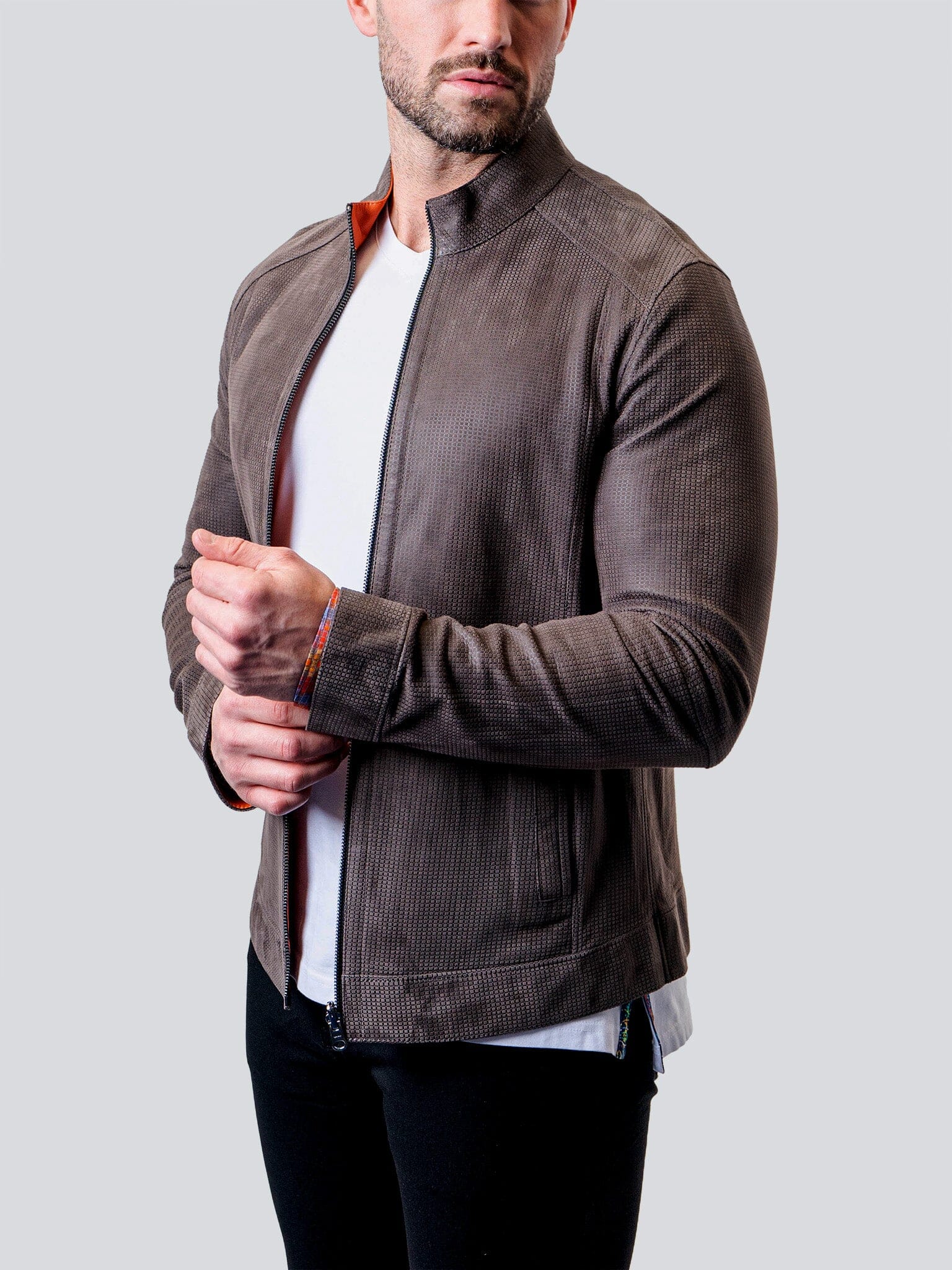 Suede Double Grey Leather Jacket