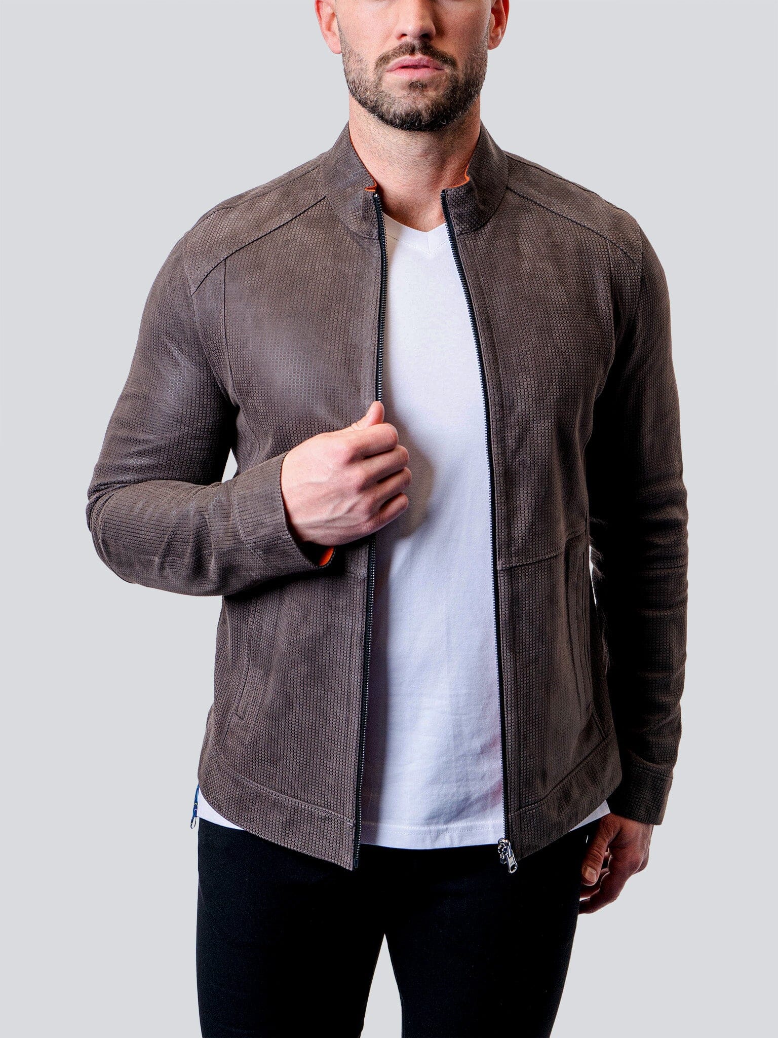 Suede Double Grey Leather Jacket