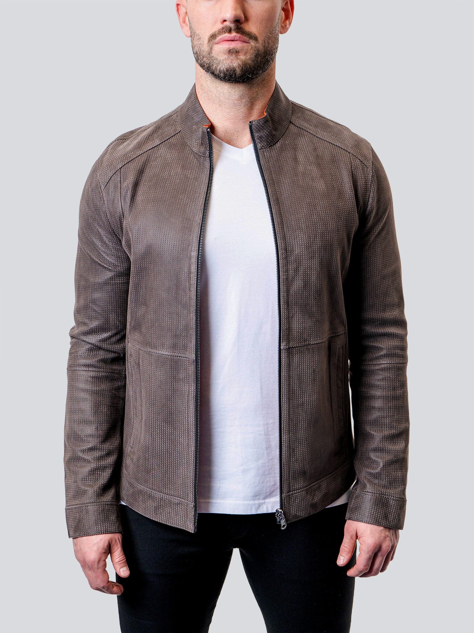 Suede Double Grey Leather Jacket
