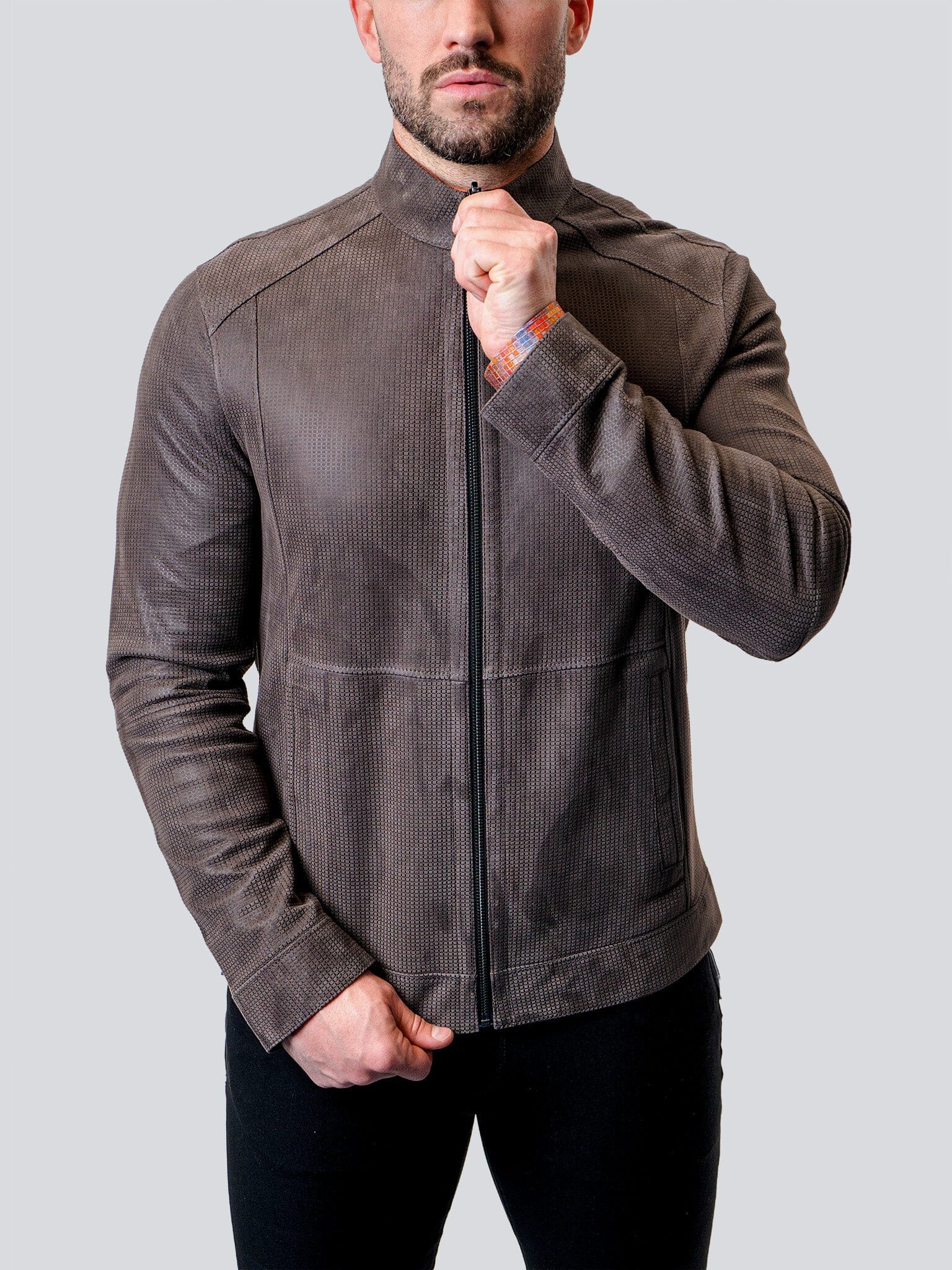 Suede Double Grey Leather Jacket