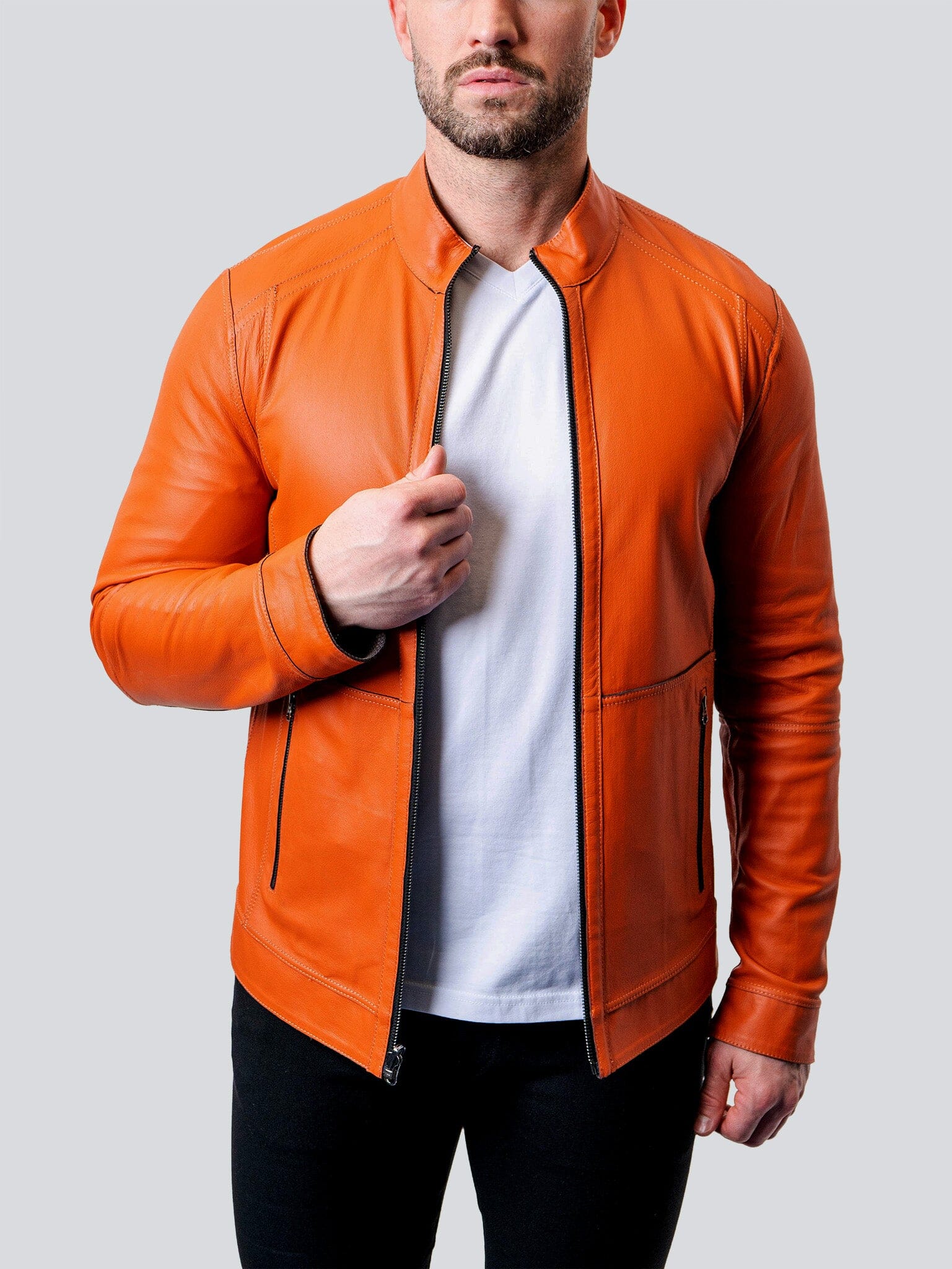 Suede Double Grey Leather Jacket