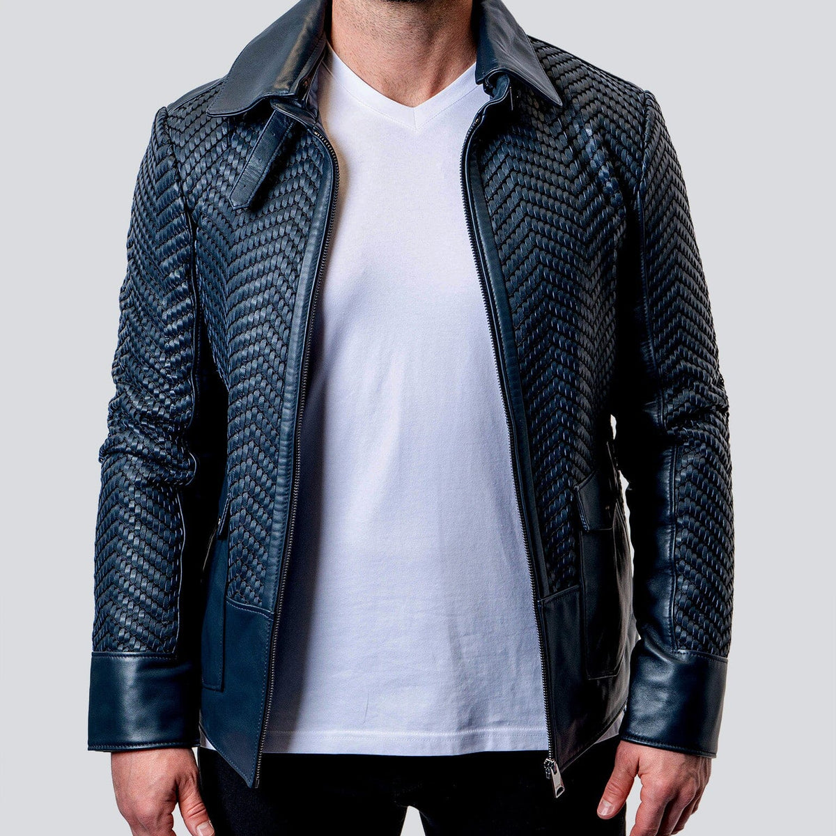 Tresser Blue Leather Jacket – Maceoo