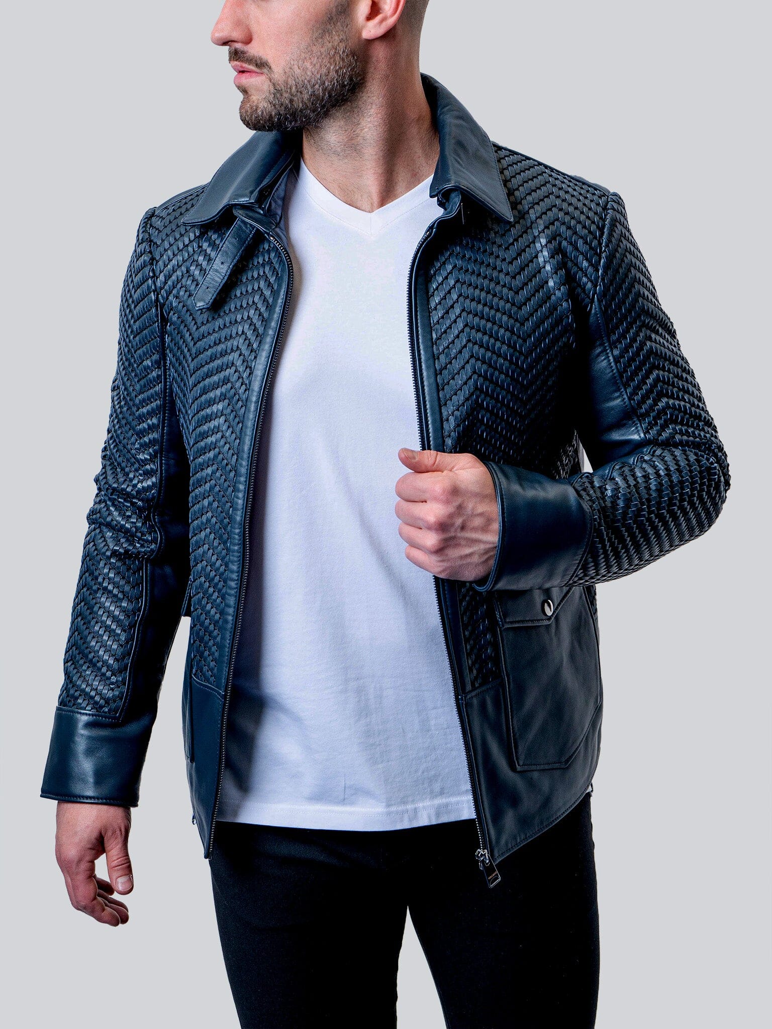 Tresser Blue Leather Jacket