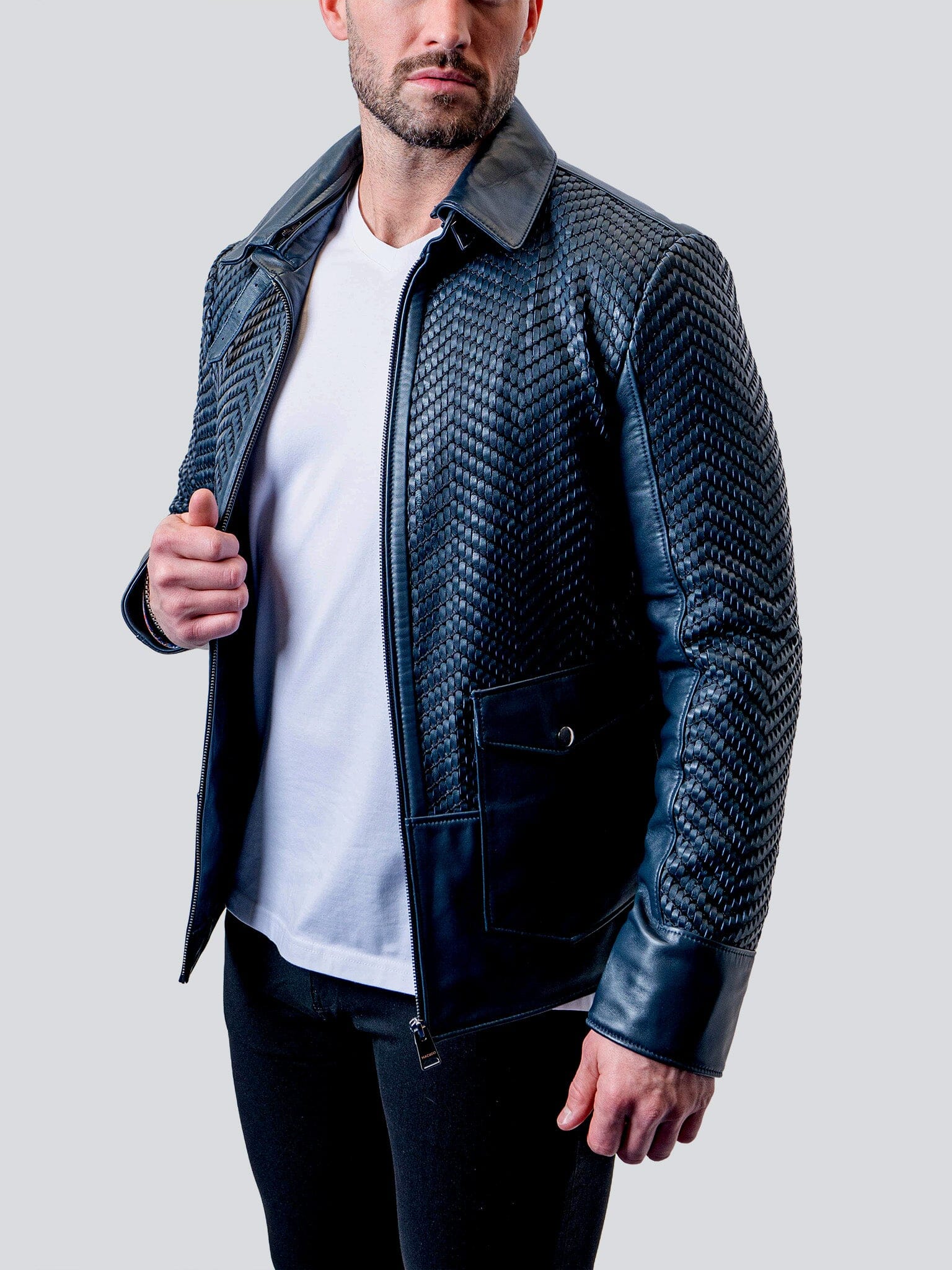Tresser Blue Leather Jacket