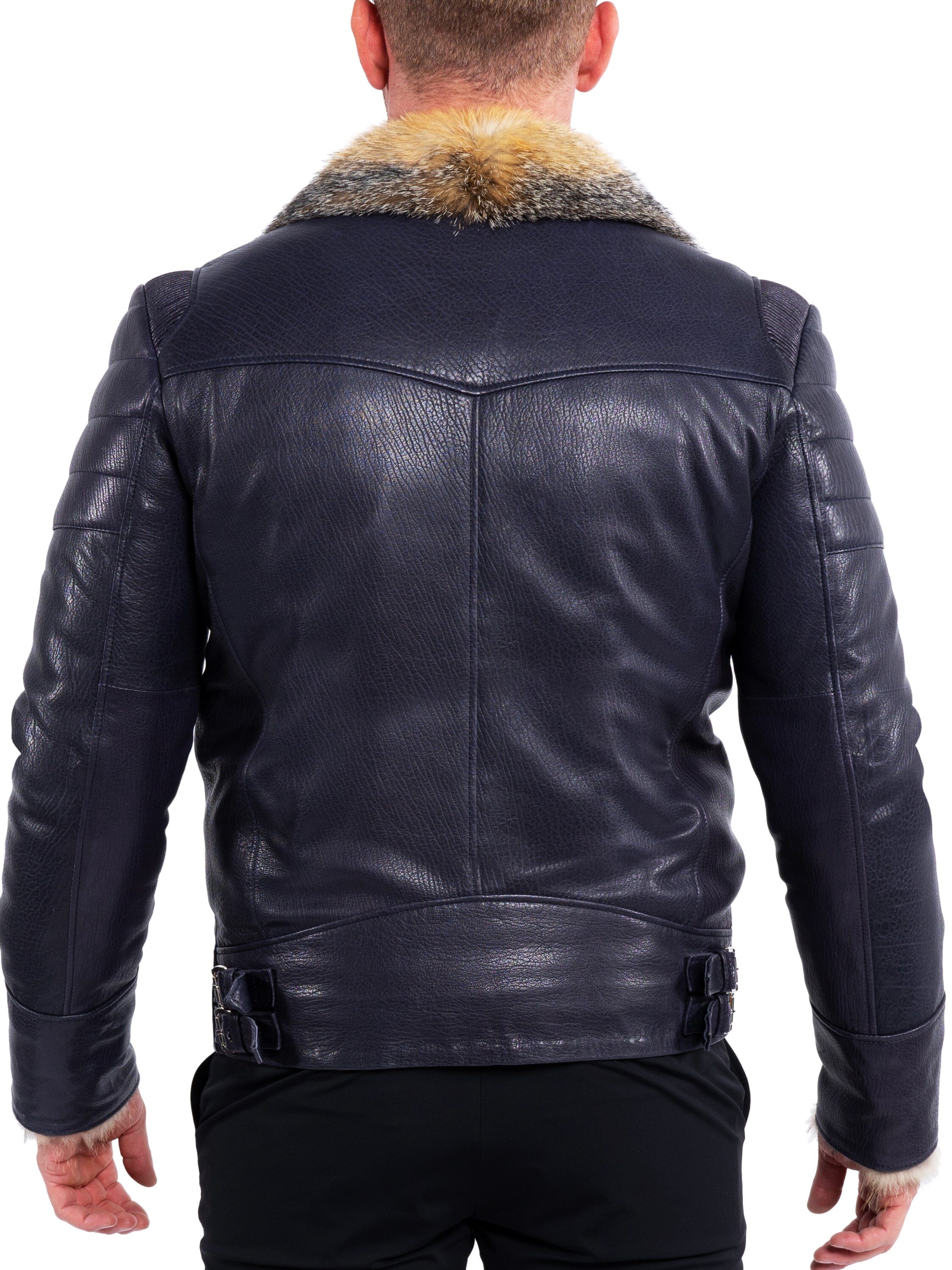 Perm Leather Destroyer Navy Jacket