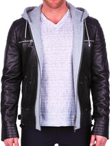 Leather MiddleHoodie Black View-1