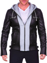 Leather MiddleHoodie Black View-4