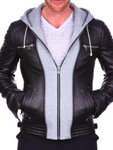 Leather MiddleHoodie Black View-5