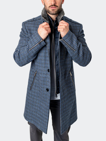 Maceoo Captain Houndstooth Blue Peacoat | Men's Designer Peacoat | Slim Fit Wool-Blend Coat Blue Maceoo Captain Houndstooth Blue Peacoat | Men's Designer Peacoat | Slim Fit Wool-Blend Coat Blue
