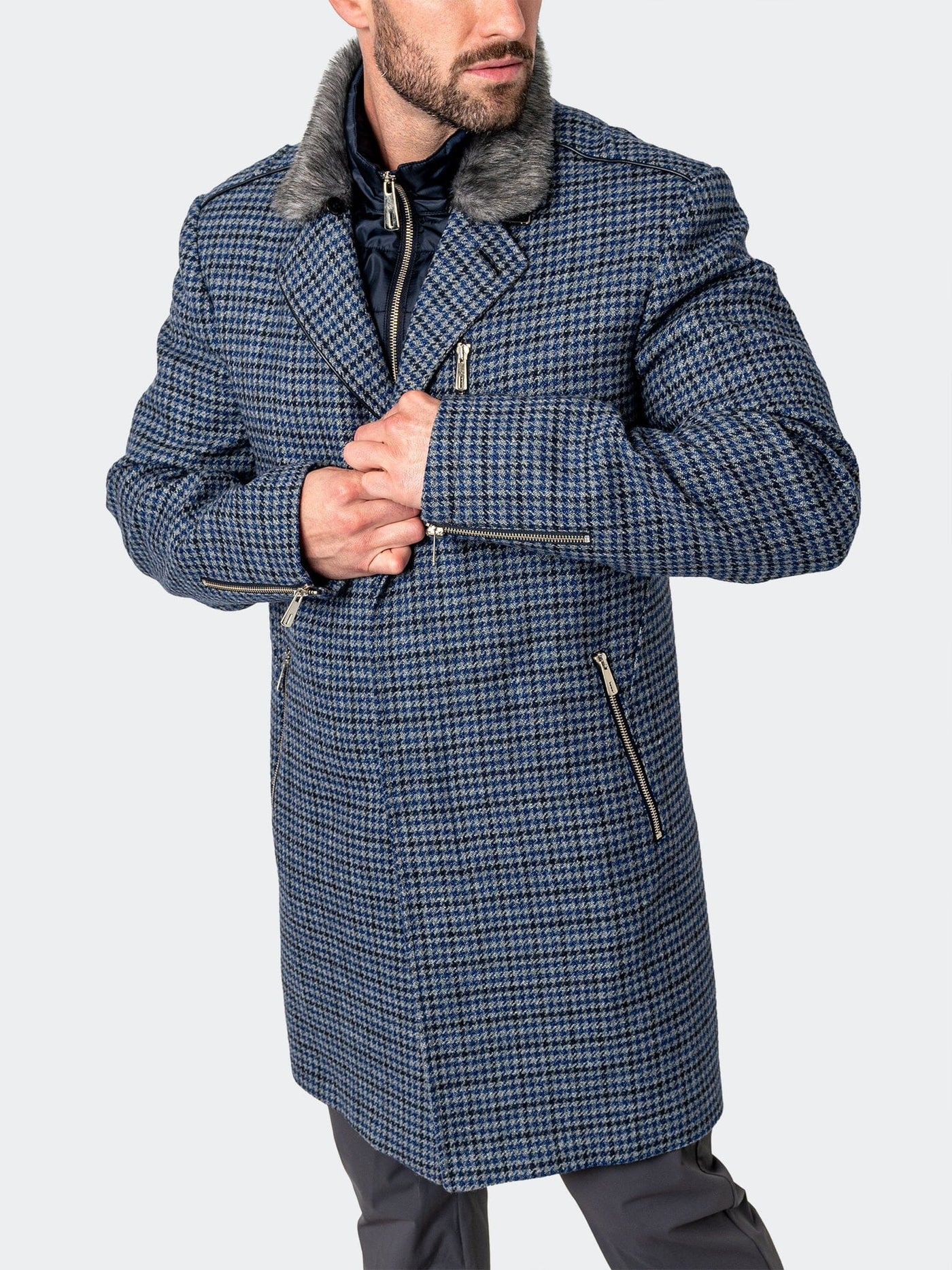 Peacoat Captain Houndstooth Blue – Maceoo