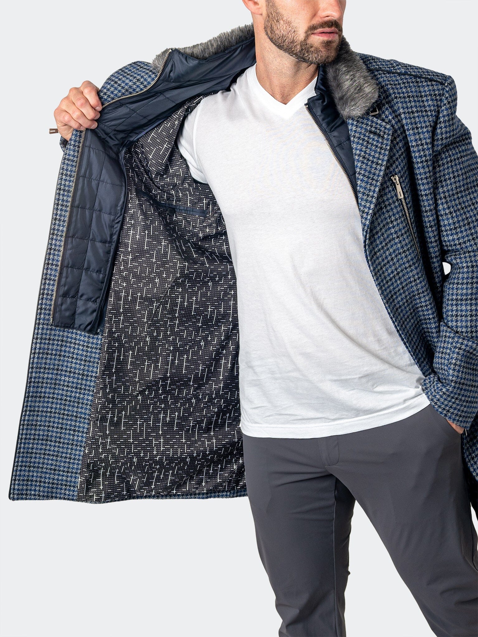 Captain Houndstooth Blue Peacoat