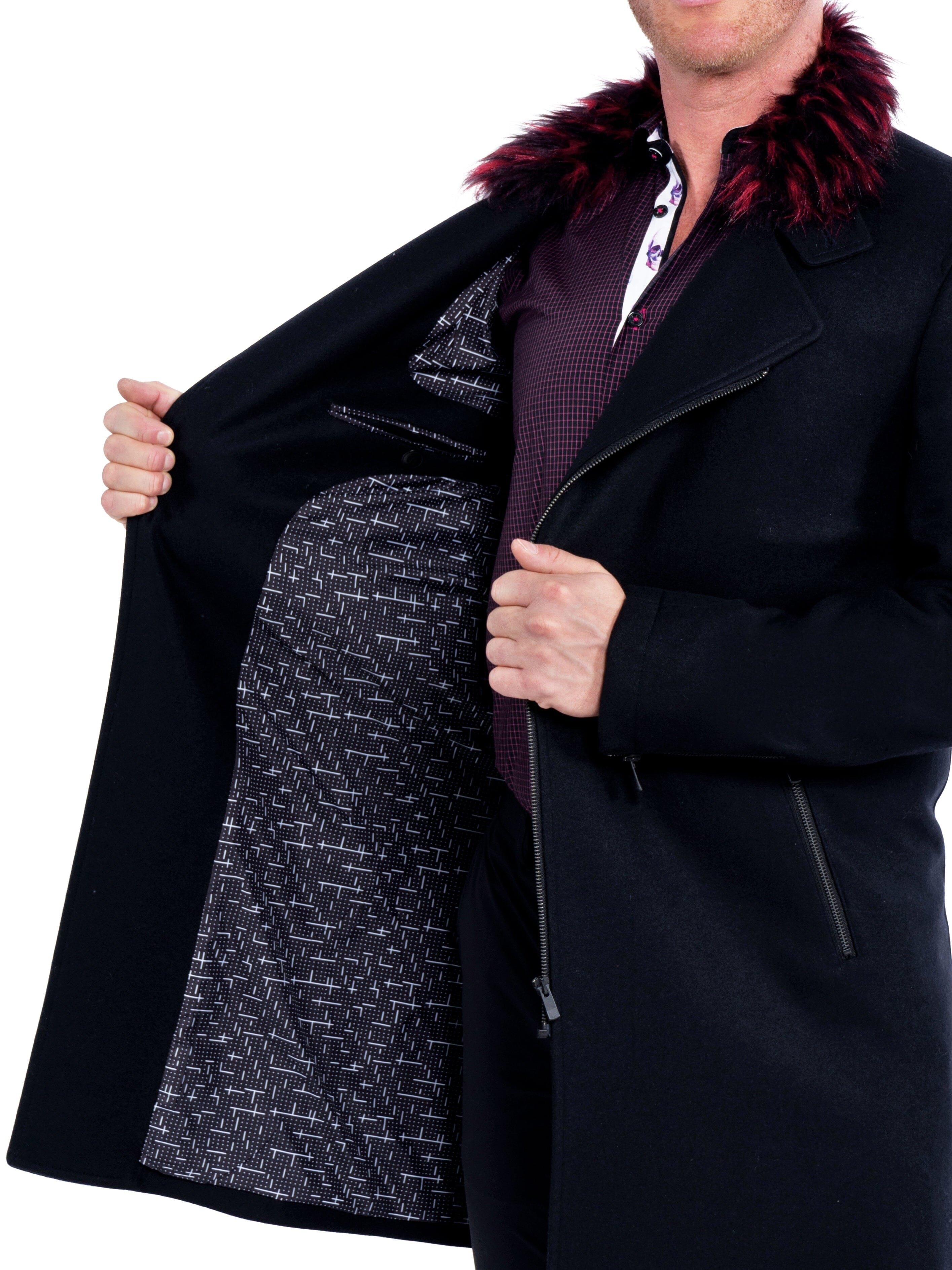 ZipFurred Black Peacoat Jacket