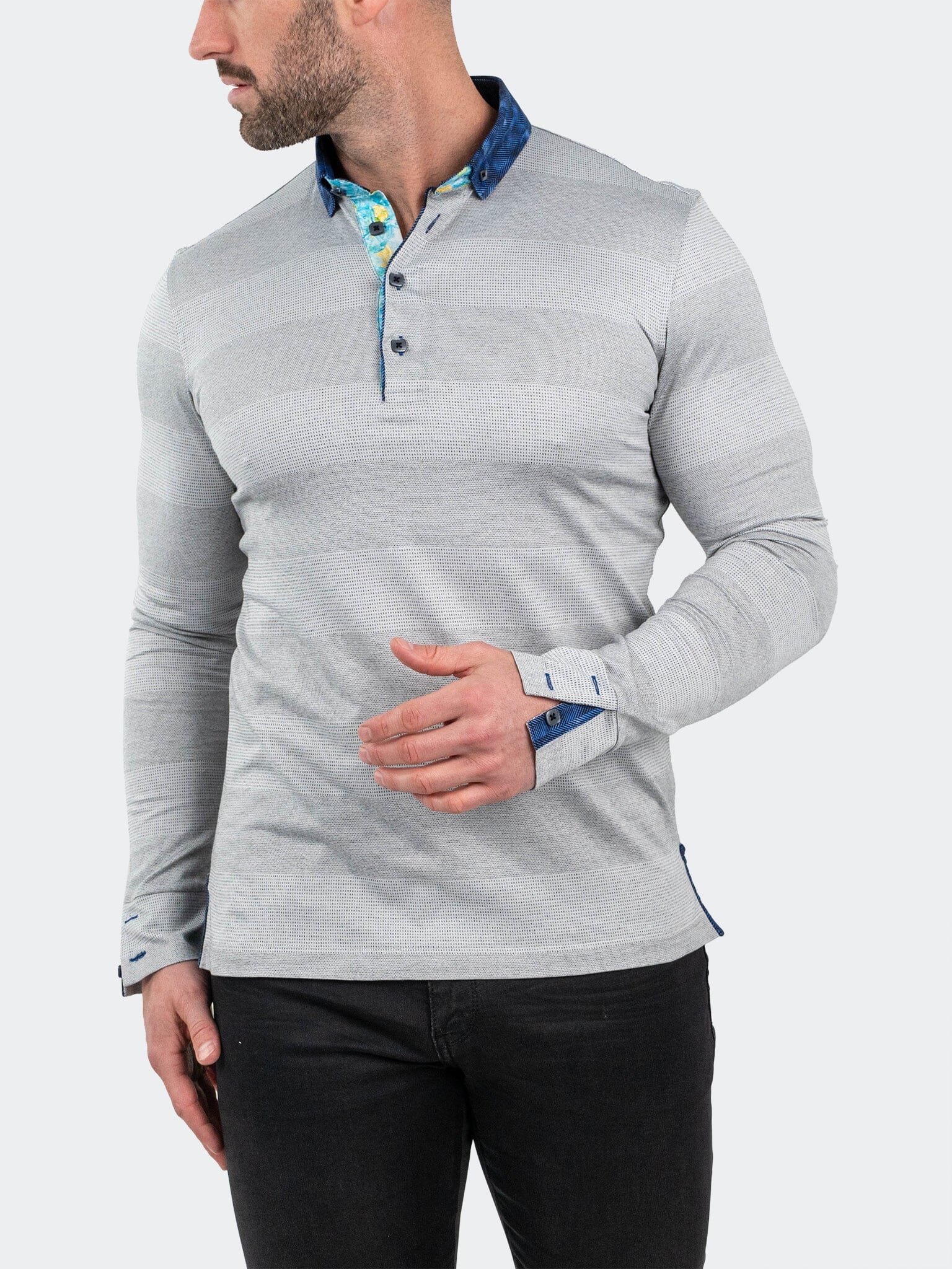 Newton Rustic Grey Long Sleeve Polo
