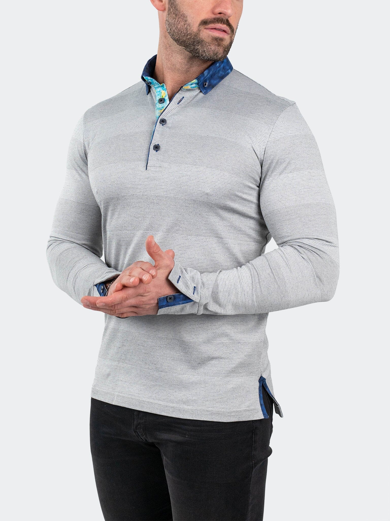 Newton Rustic Grey Long Sleeve Polo