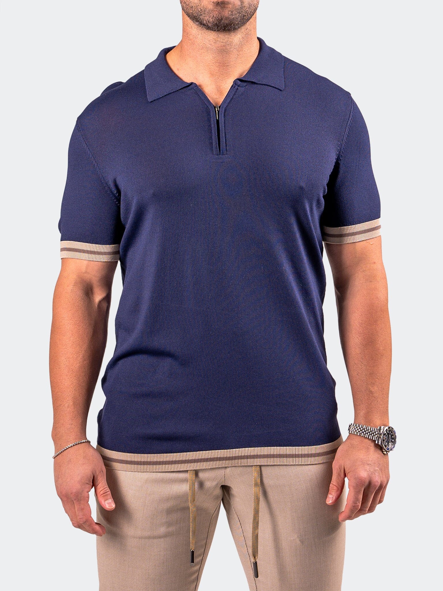 Zip Navy Blue Knit Polo