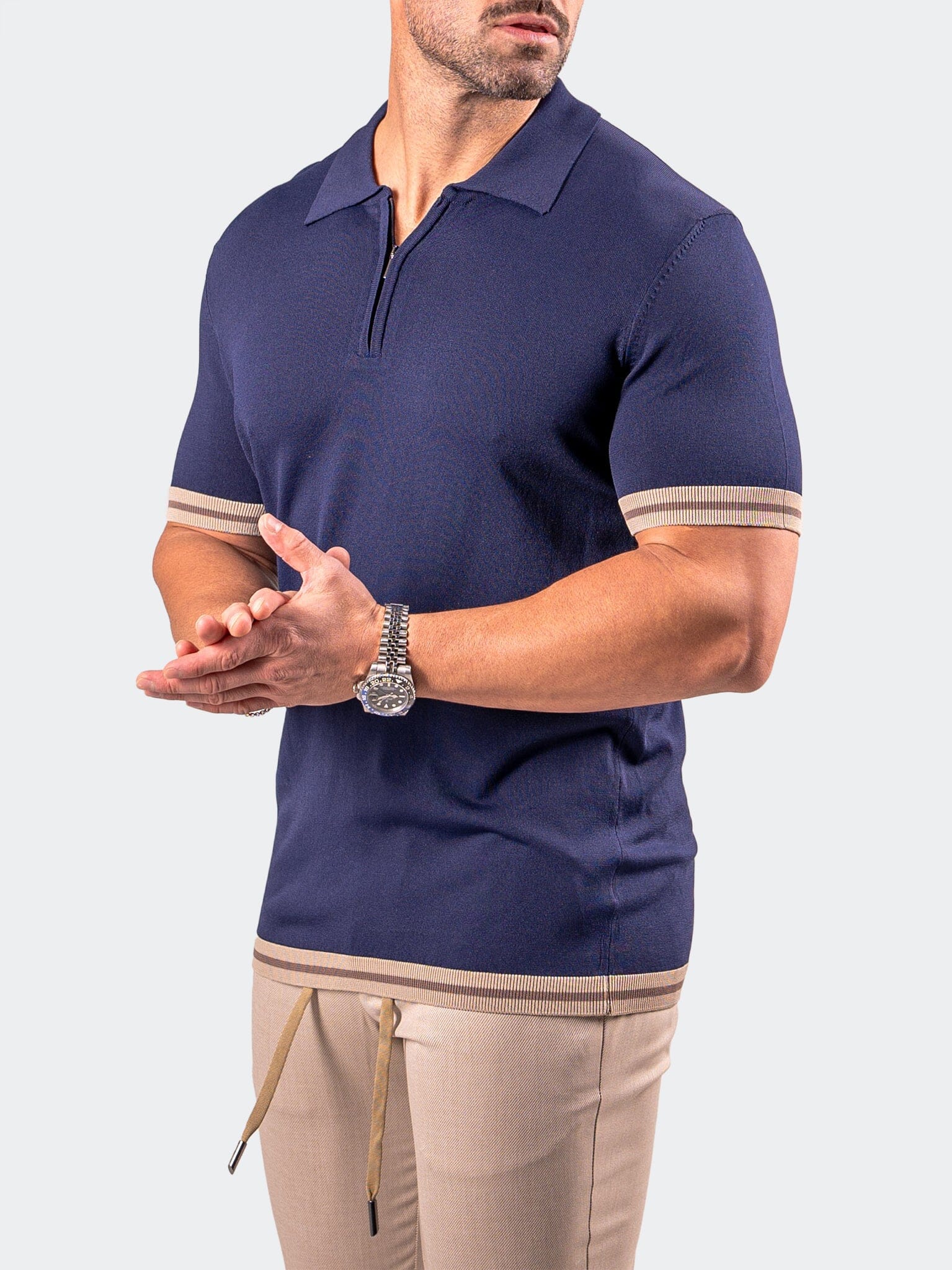 Zip Navy Blue Knit Polo