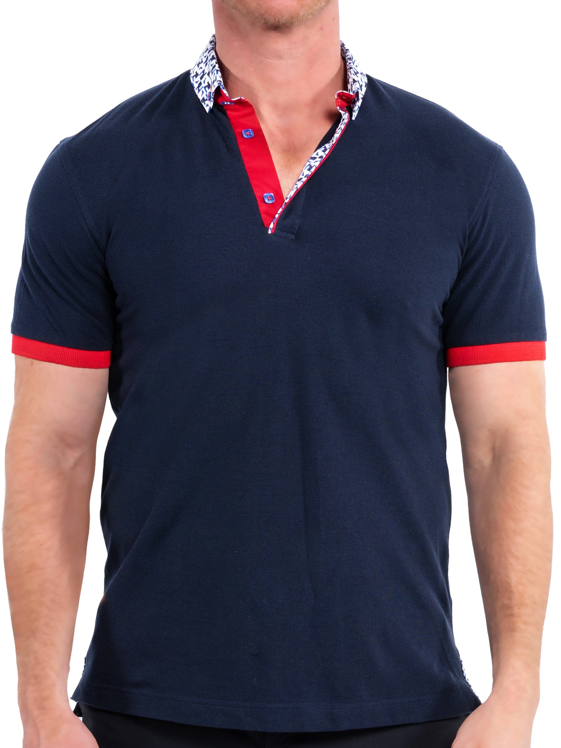 Perm Contrast Collar Navy Polo