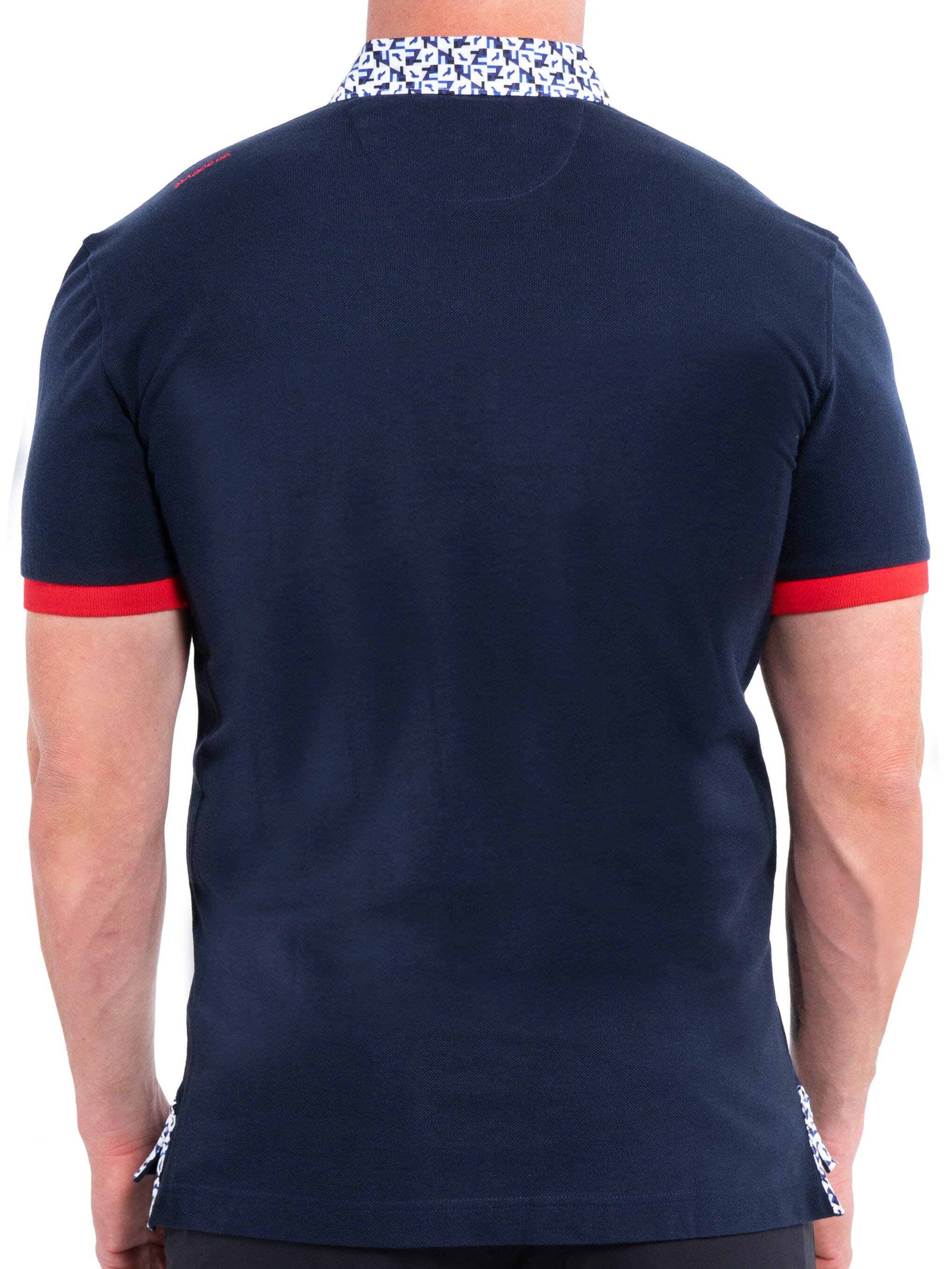 Perm Contrast Collar Navy Polo