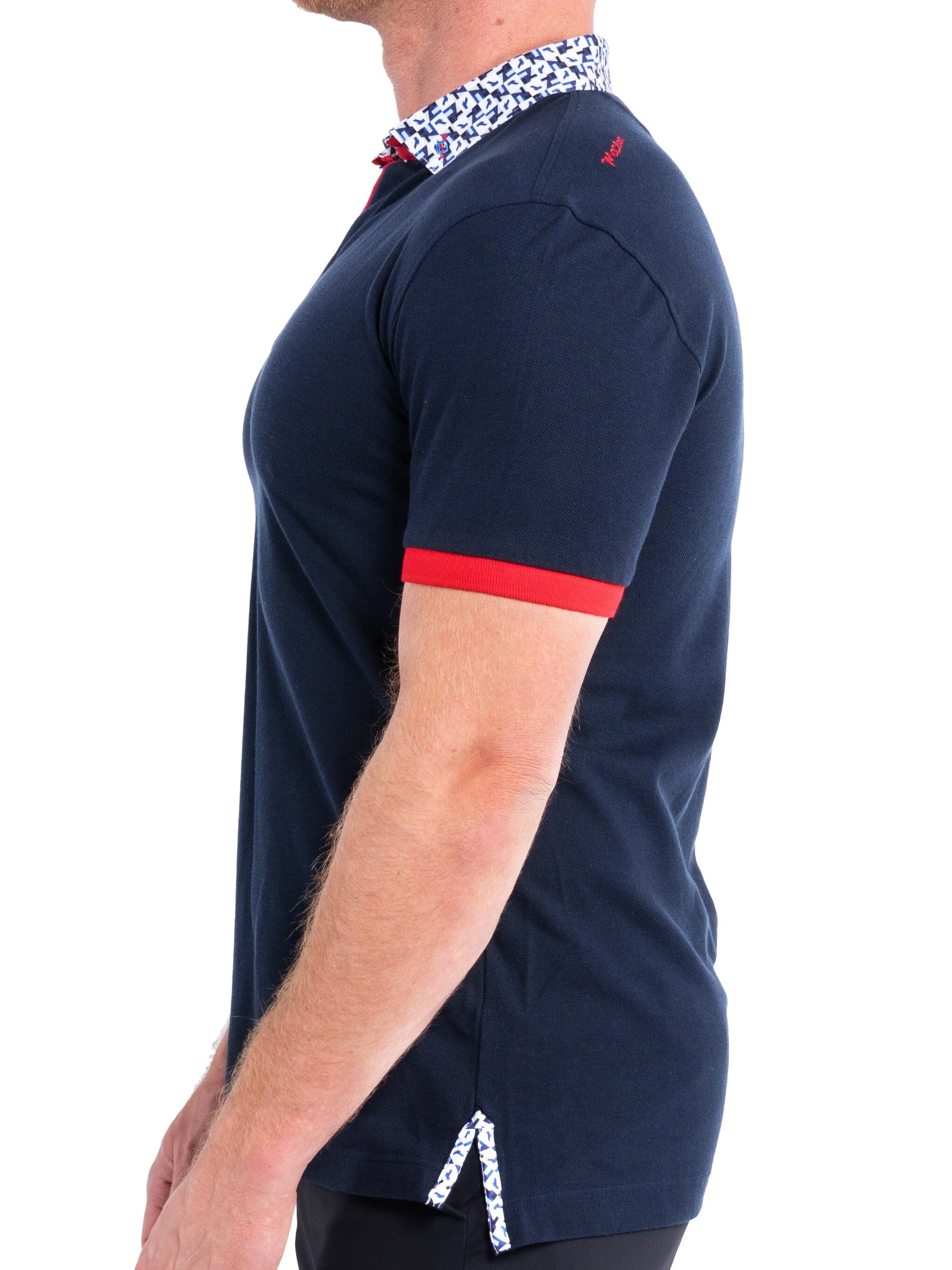 Perm Contrast Collar Navy Polo