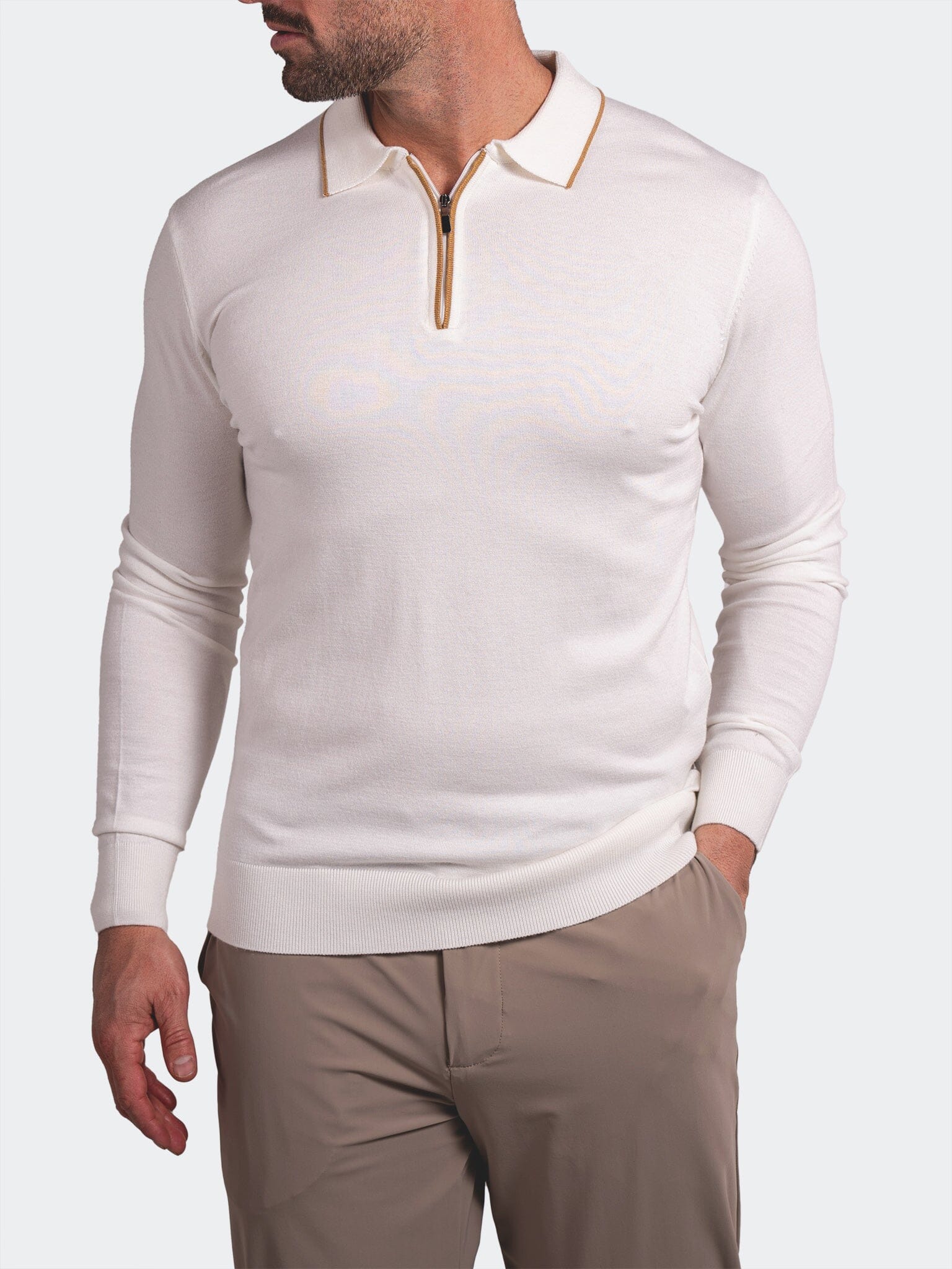 Cream Knit Polo Sweater