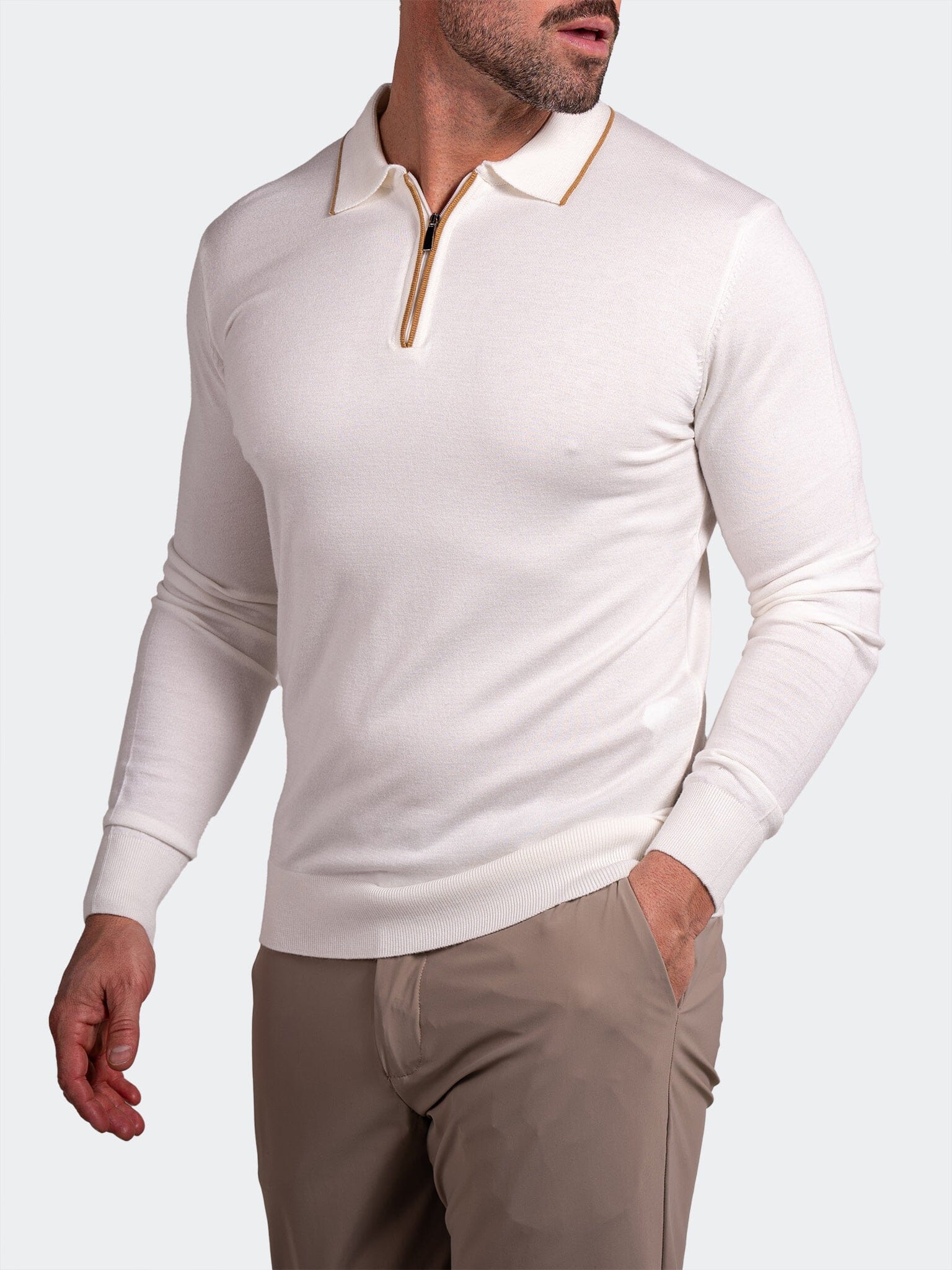 Cream Knit Polo Sweater
