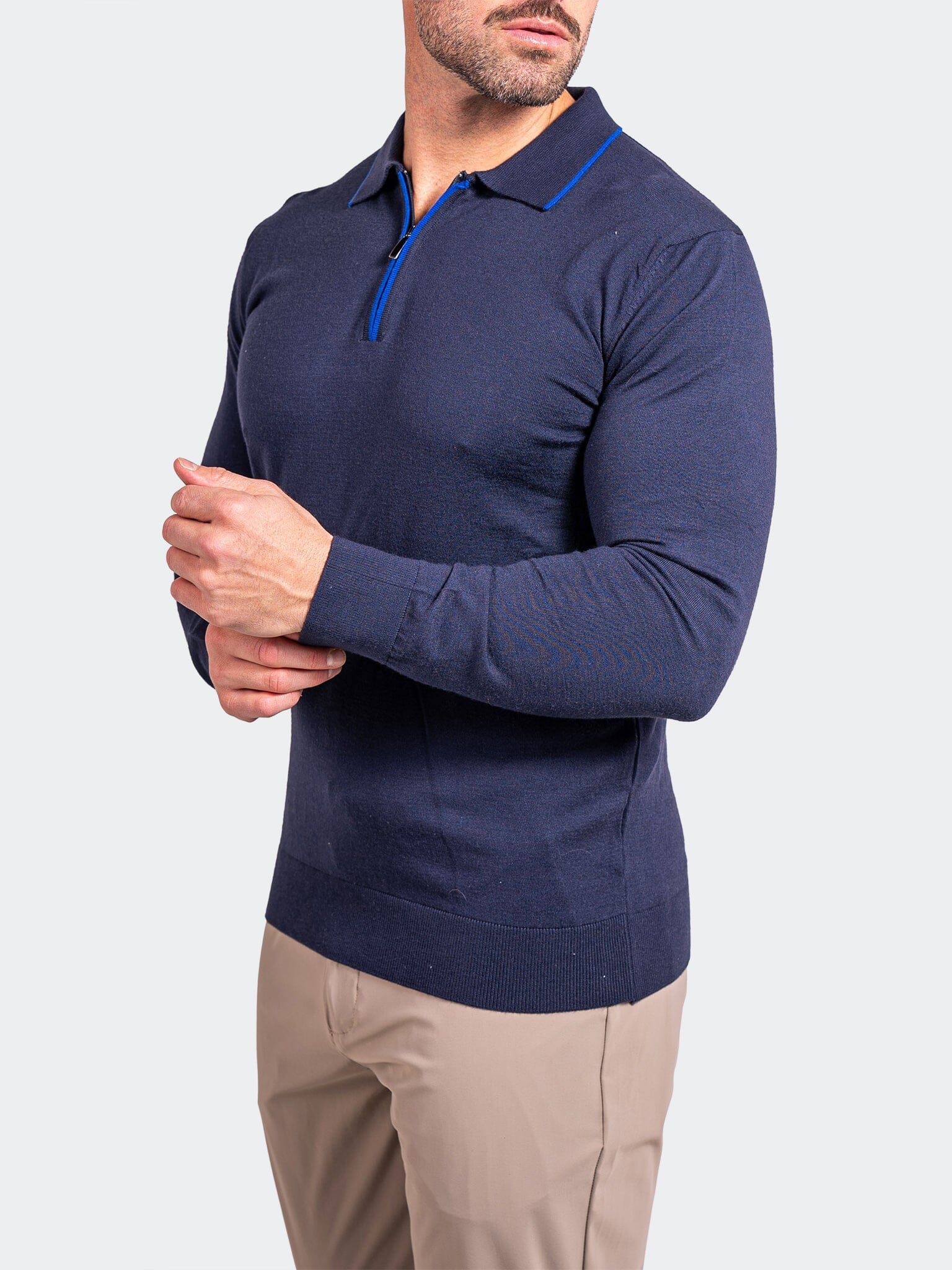 Navy Quarter-Zip Knit Sweater