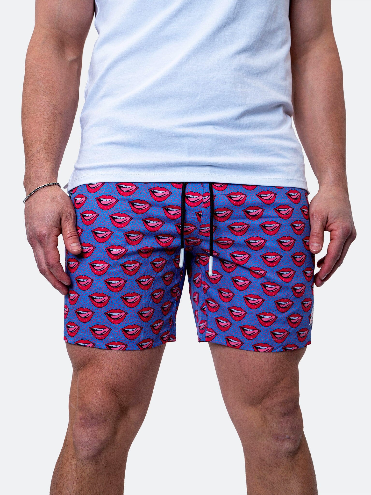 Lion Red Lips Blue Swim Trunks