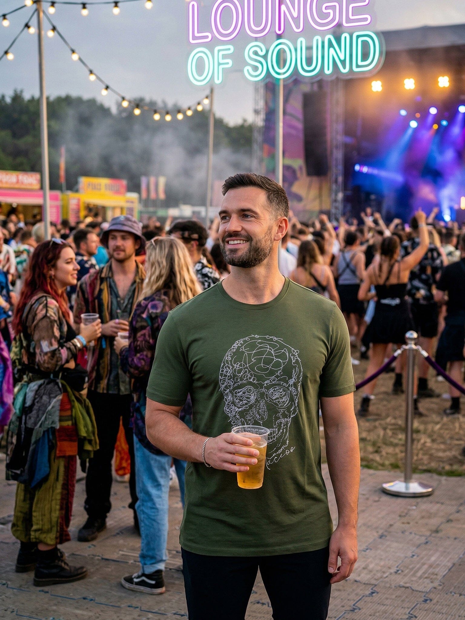 ScribbleSkull Army Green Tee