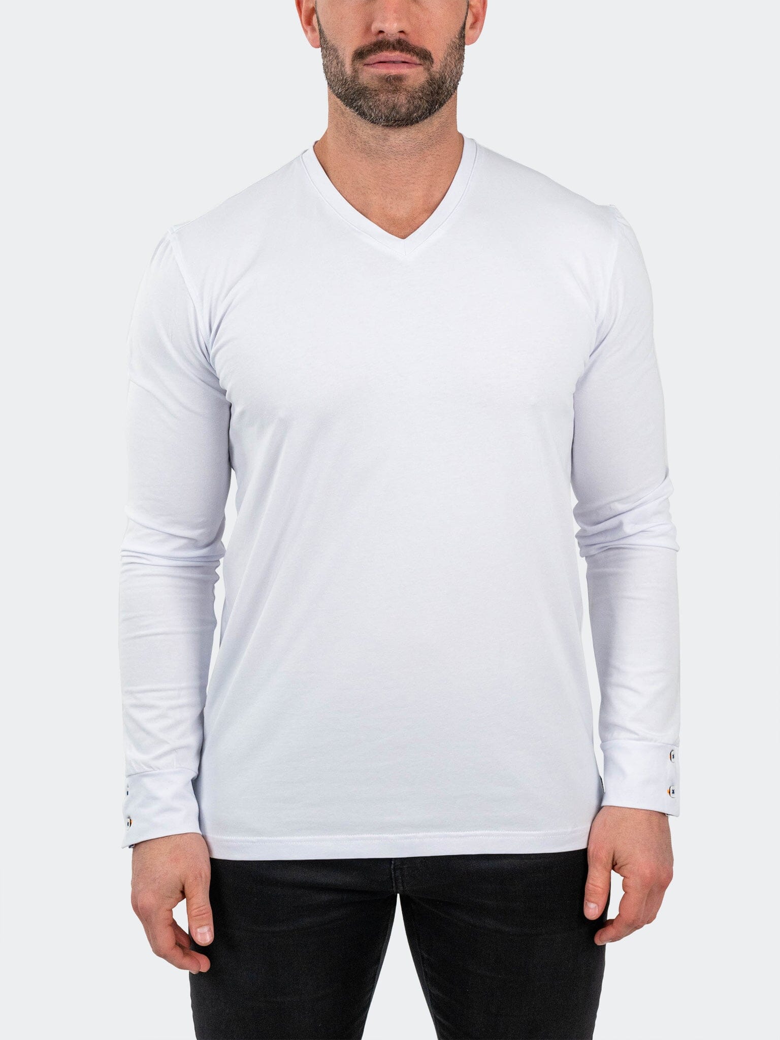 Edison Solid Cotton White V-Neck