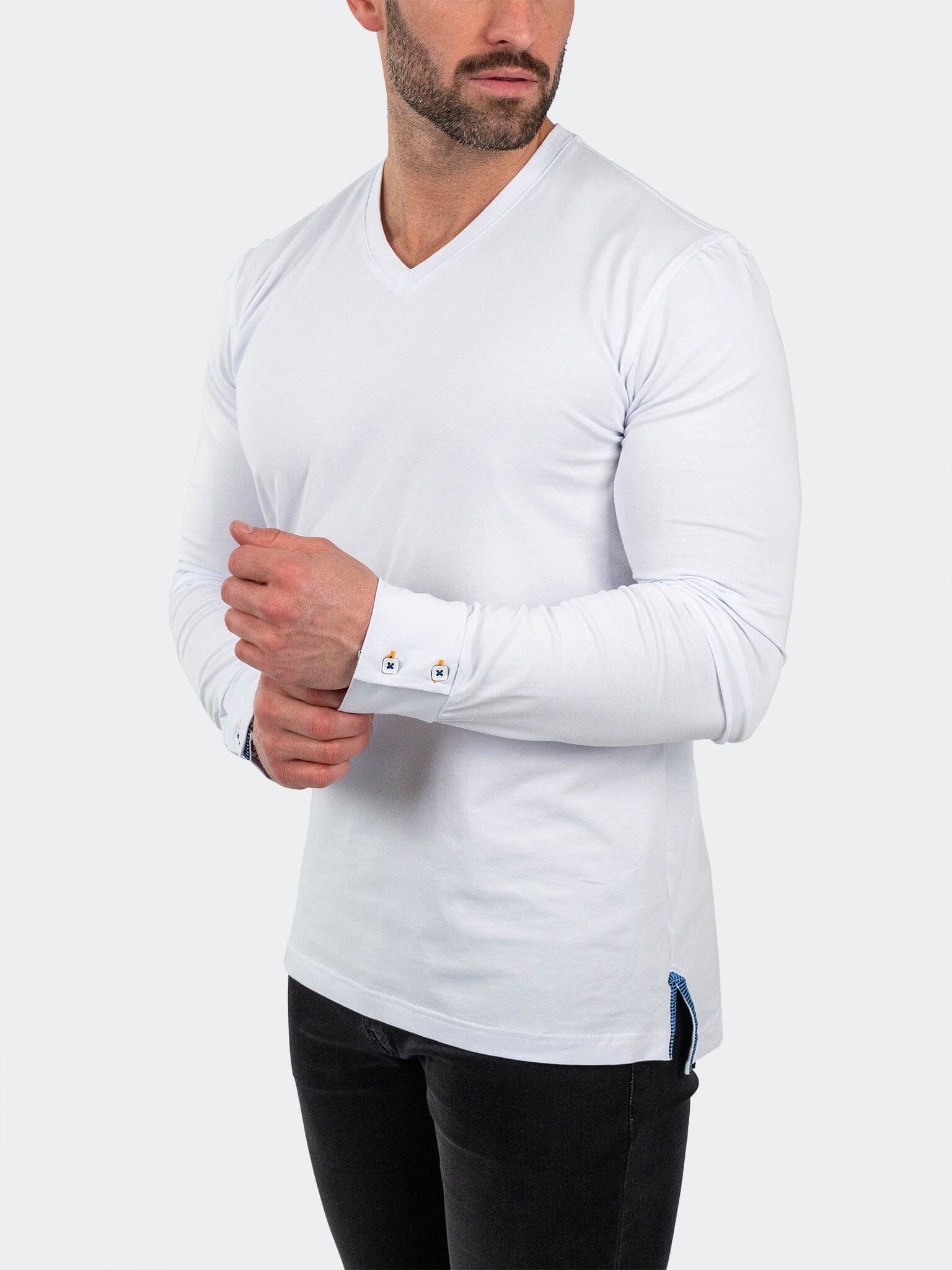 Edison Solid Cotton White V-Neck