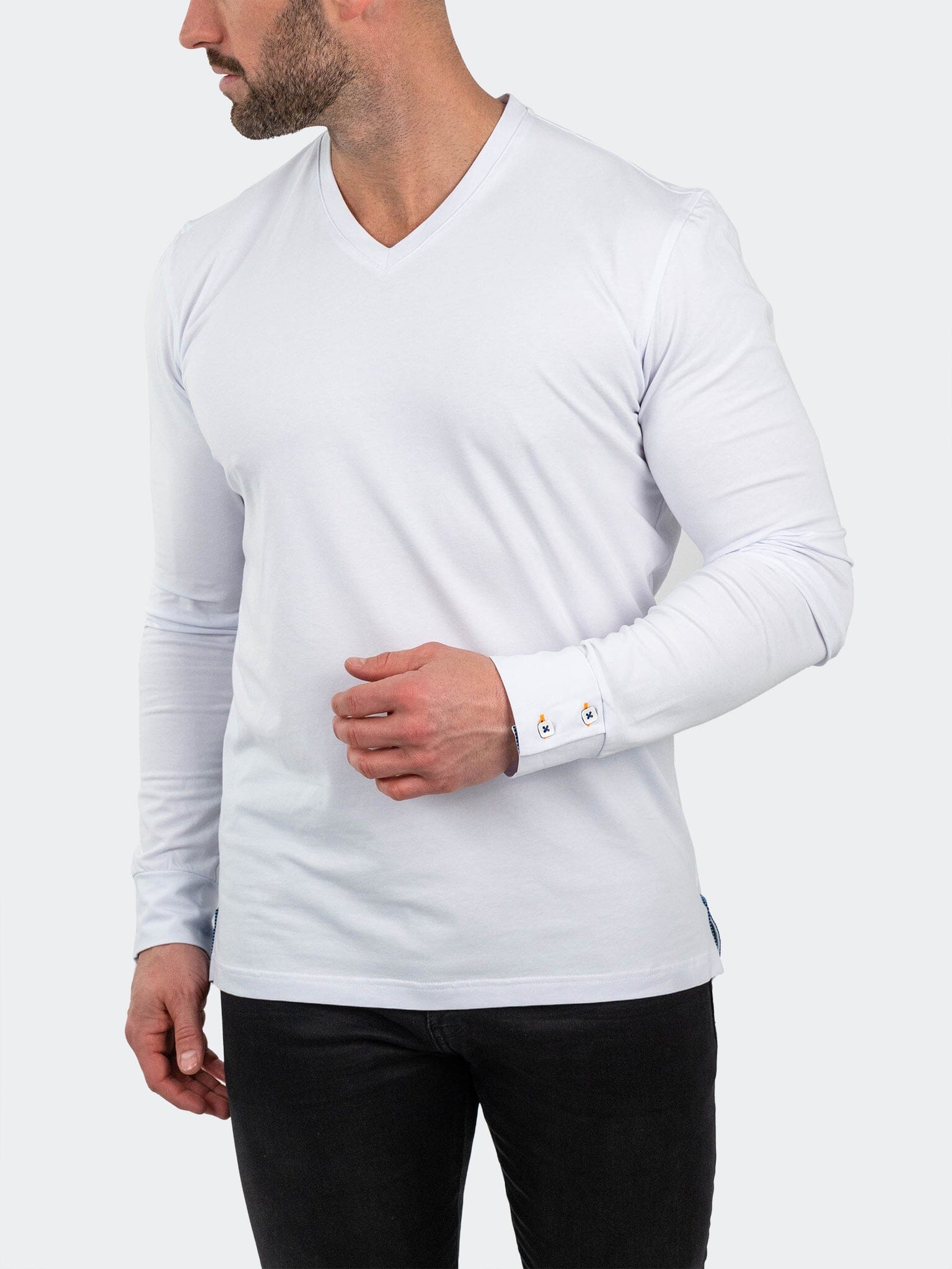 Edison Solid Cotton White V-Neck