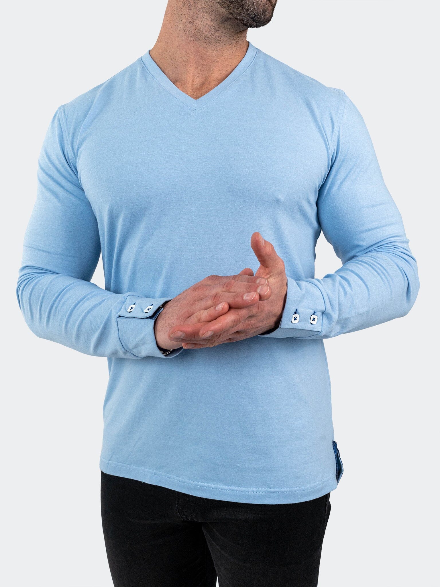 V-Neck EdisonSolidPouder Blue