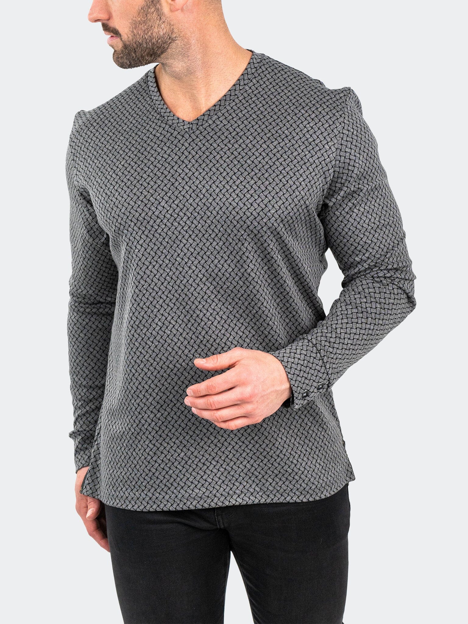 Edison Weaves Grey V-Neck Tee