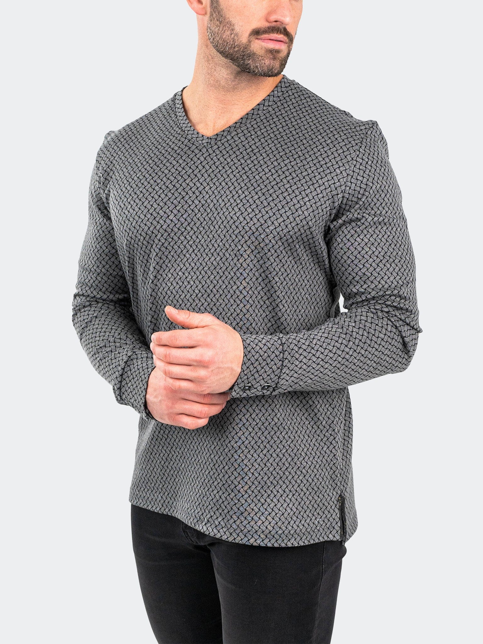 Edison Weaves Grey V-Neck Tee