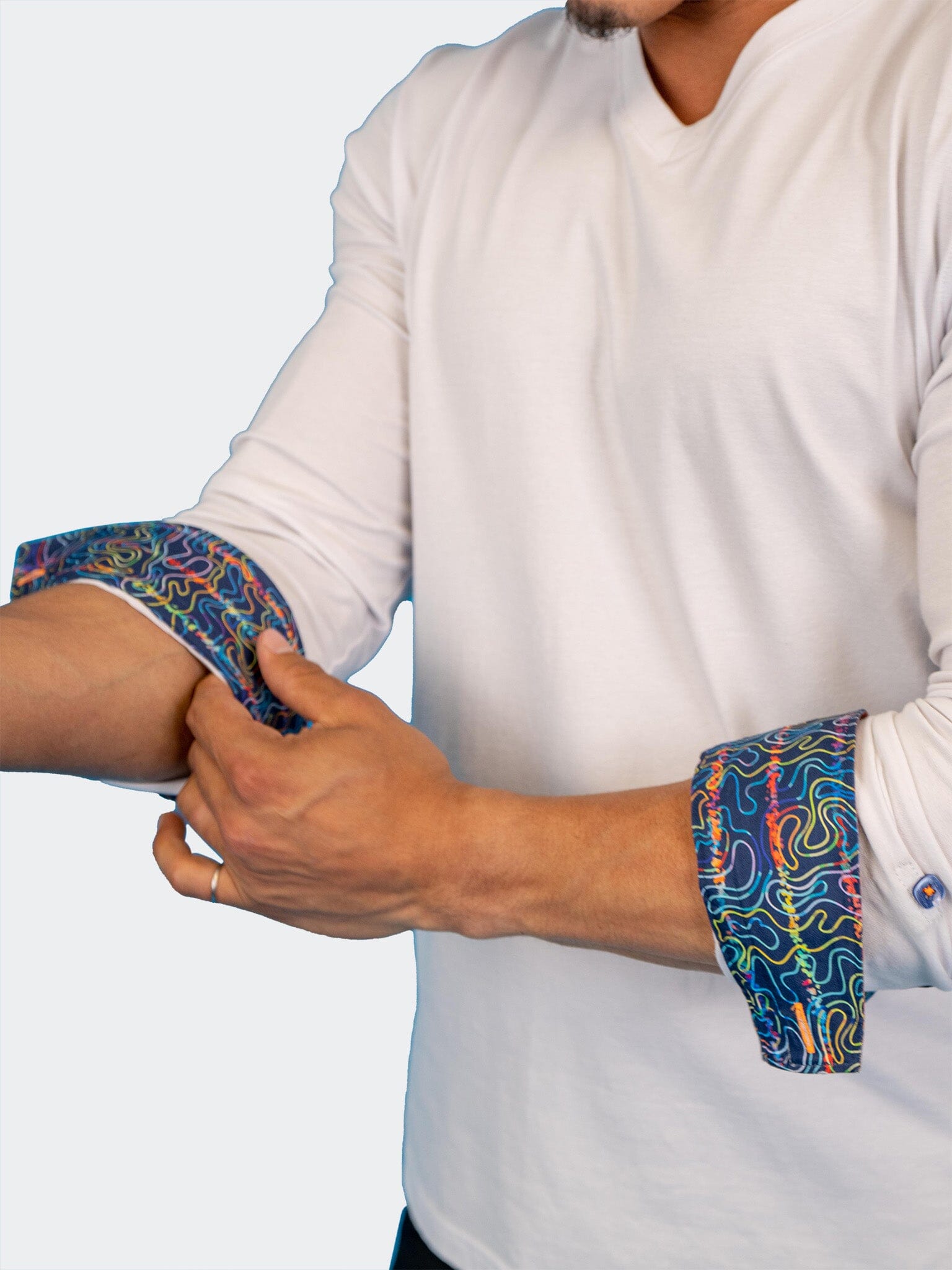 Edison White Multi Square V-Neck