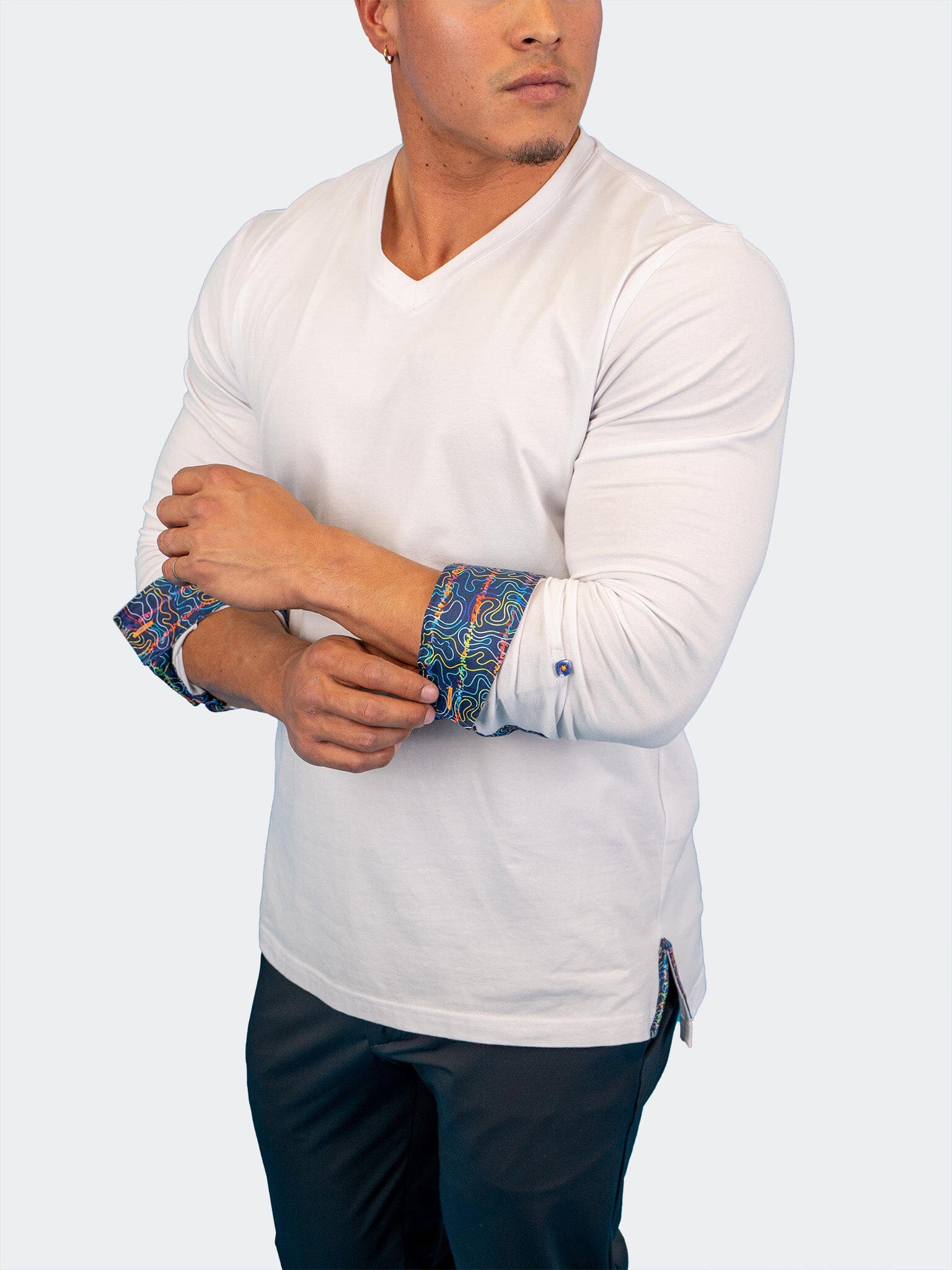 Edison White Multi Square V-Neck