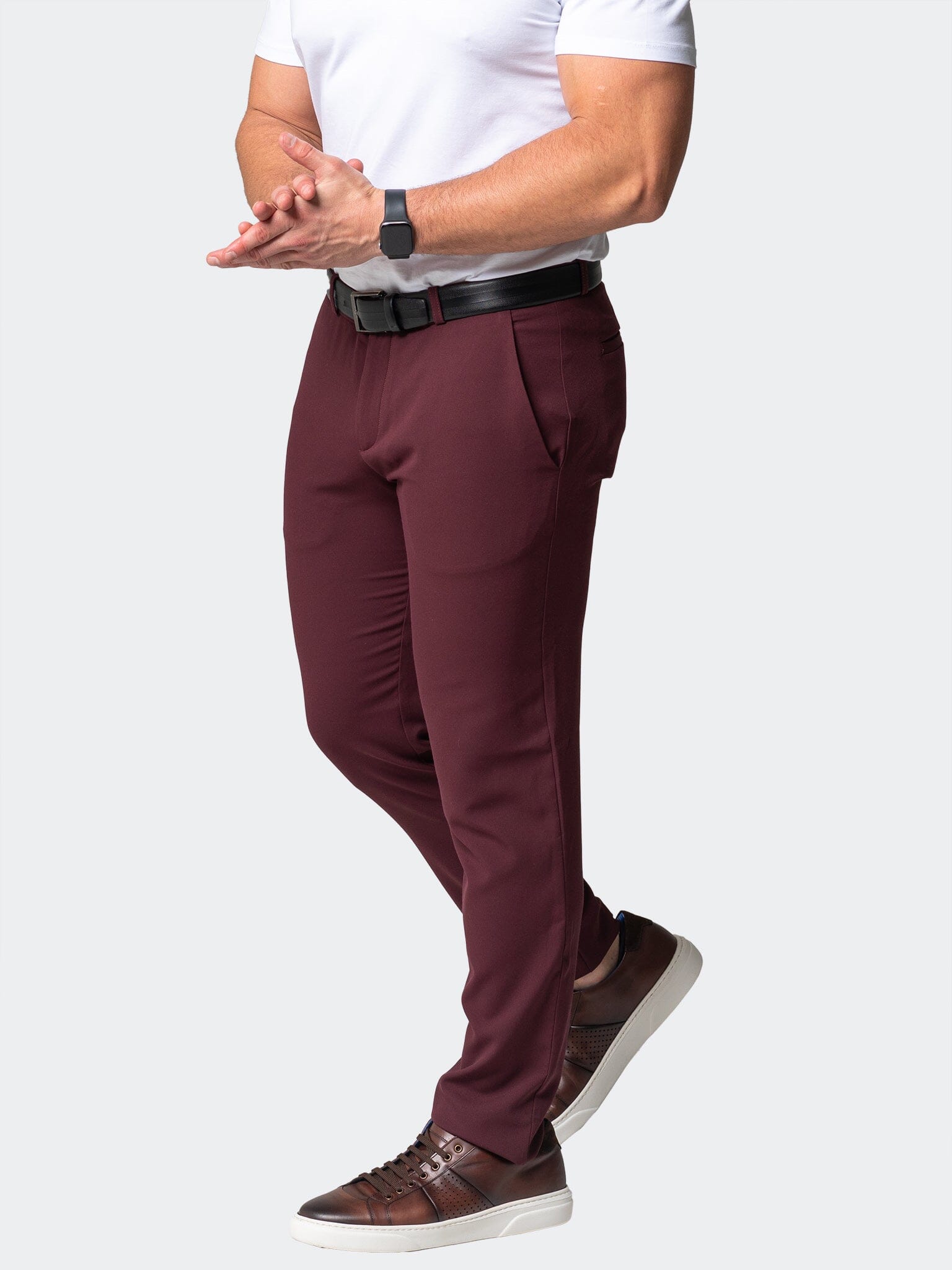 Stretch Solid Burgundy Pants